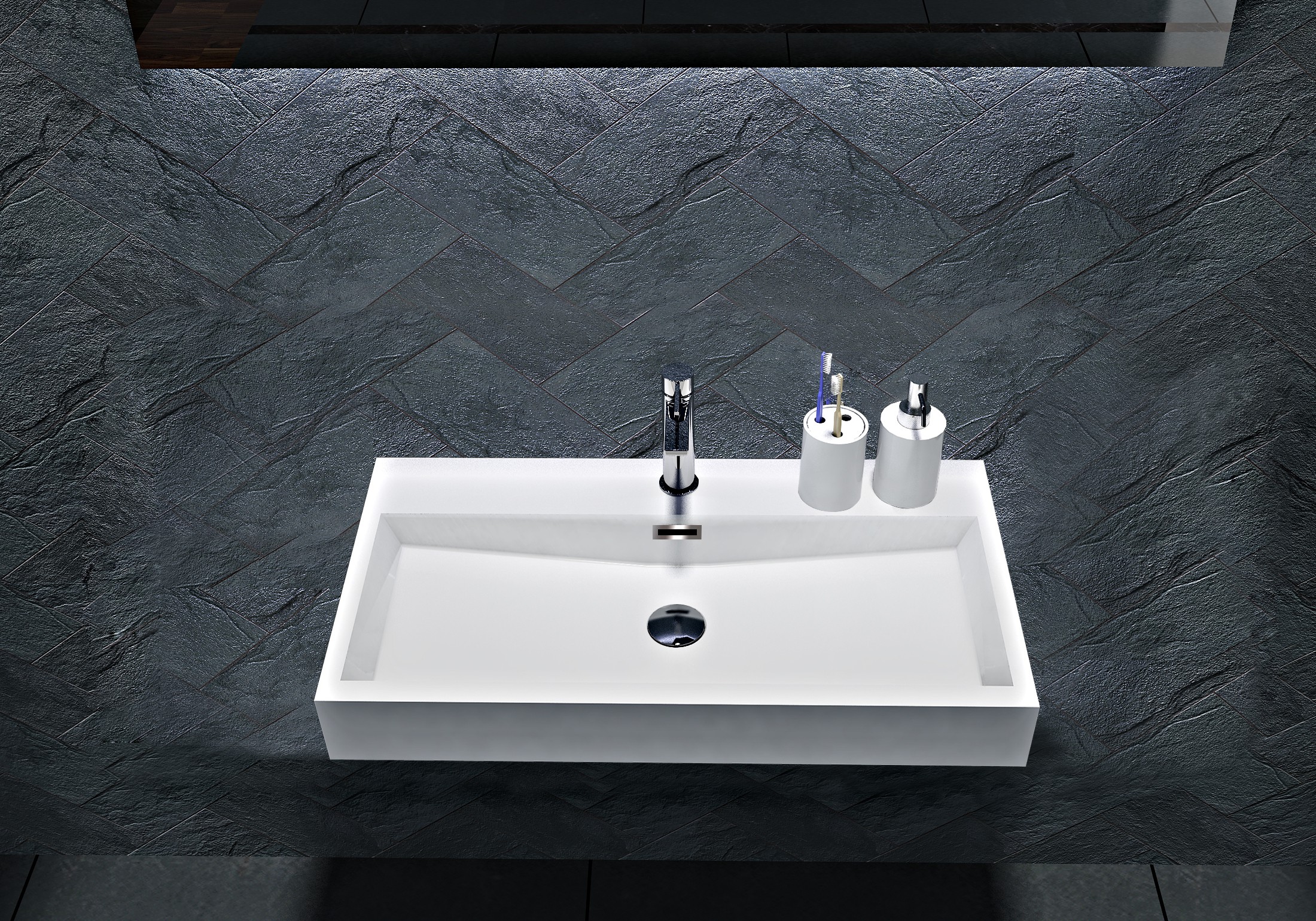 Wall-mounted washbasin Countertop washbasin BS6002 - Cast marble - White - Angular Wall-mounted washbasin Countertop washbasin BS6002 - Cast marble - White - Angular