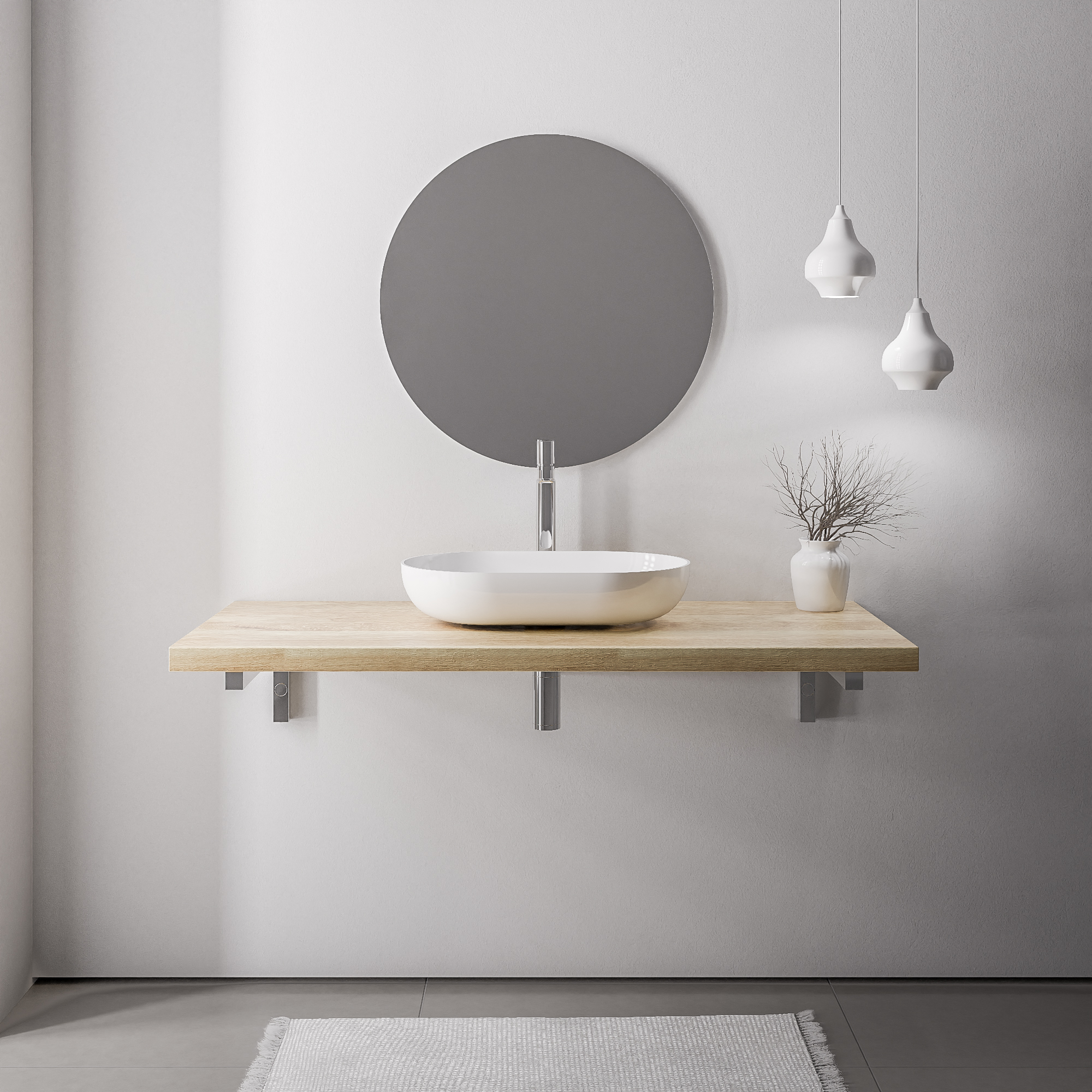 Solid oak washbasin shelf PUREWOOD with console support - selectable width Solid oak washbasin shelf PUREWOOD with console support - selectable width