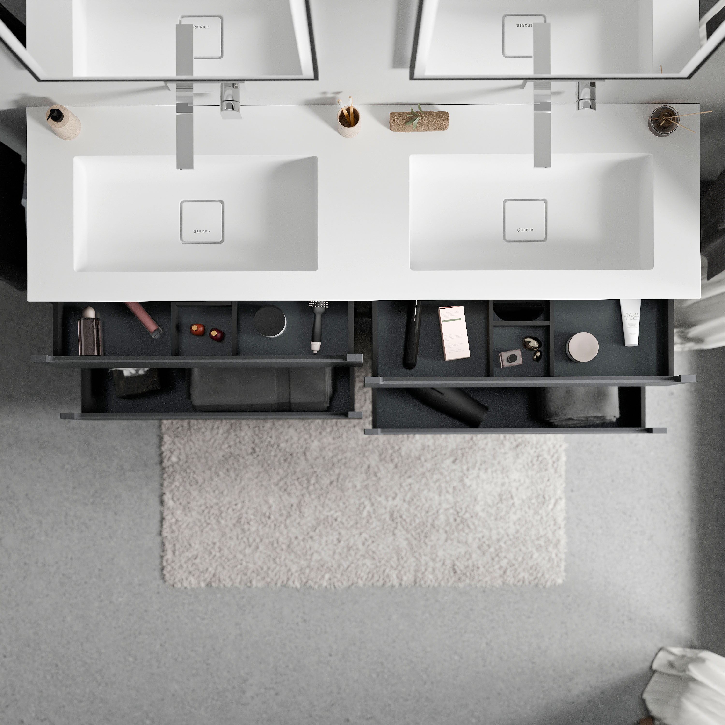 Mueble bajo VIREO 160 cm con lavabo de Fundición mineral BRUXELLES - Color seleccionable 170160