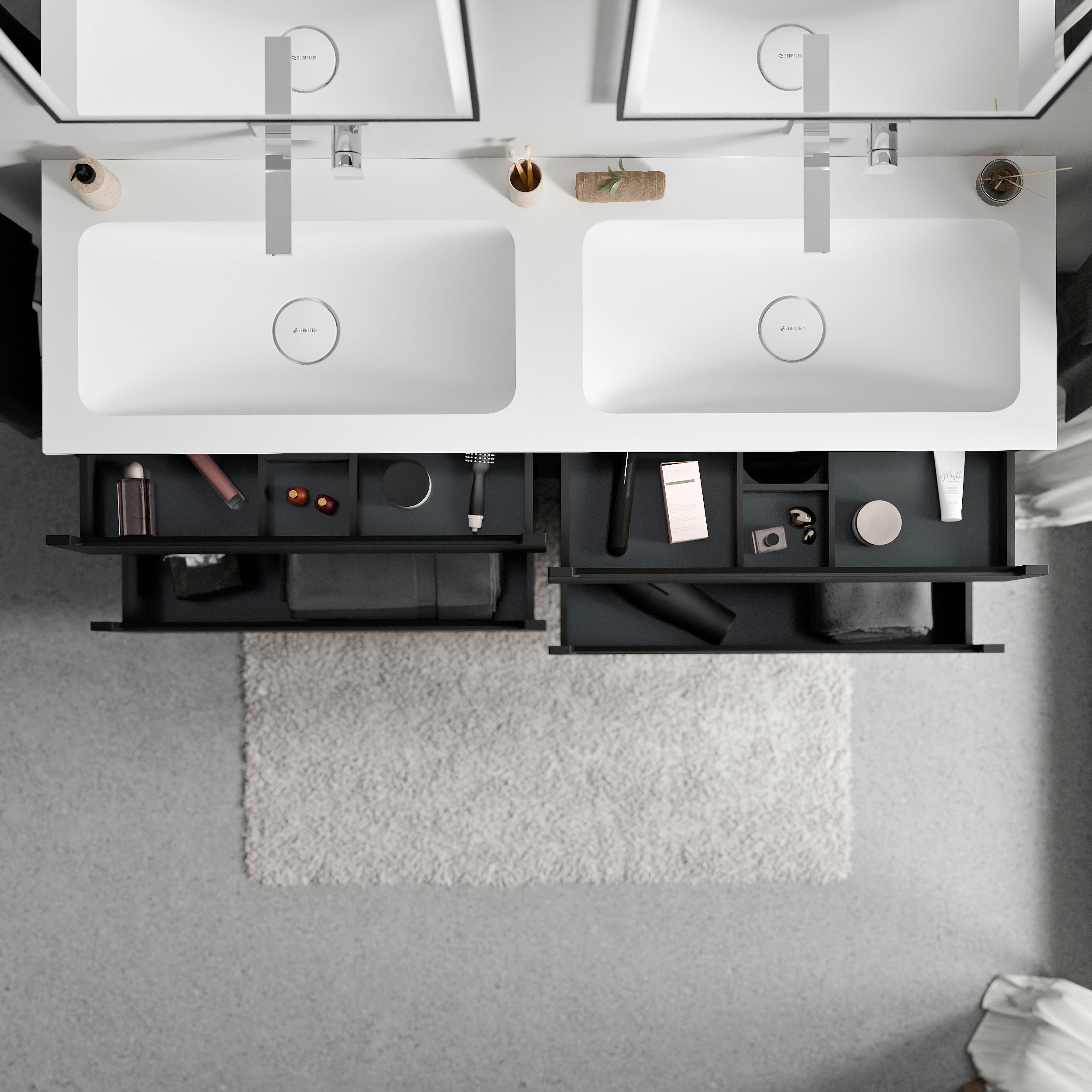 Vanity unit VIREO 160 cm with mineral cast washbasin CREAM - colour selectable 170092