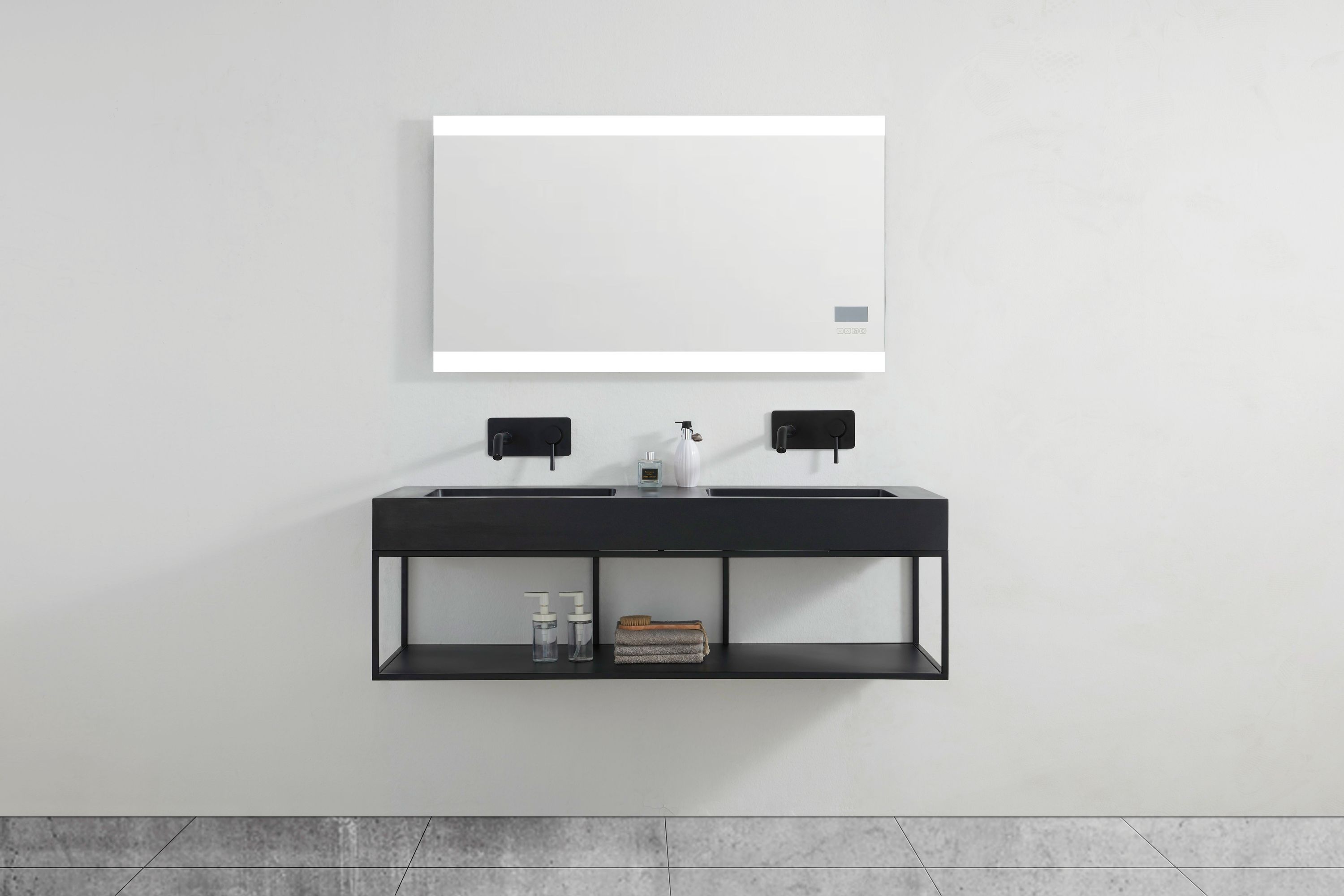 Mineraalgegoten hangende wasbak dubbele wastafel BA8013 - 133 x 45 x 12 cm - Kleur naar keuze - Metalen console optioneel Mineraalgegoten hangende wasbak dubbele wastafel BA8013 - 133 x 45 x 12 cm - Kleur naar keuze - Metalen console optioneel
