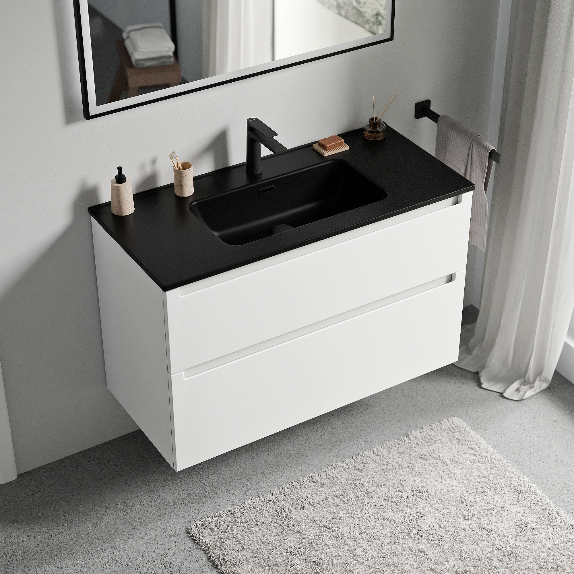 Mobiletto con lavabo nero VIREO 100 cm - colore selezionabile 165966