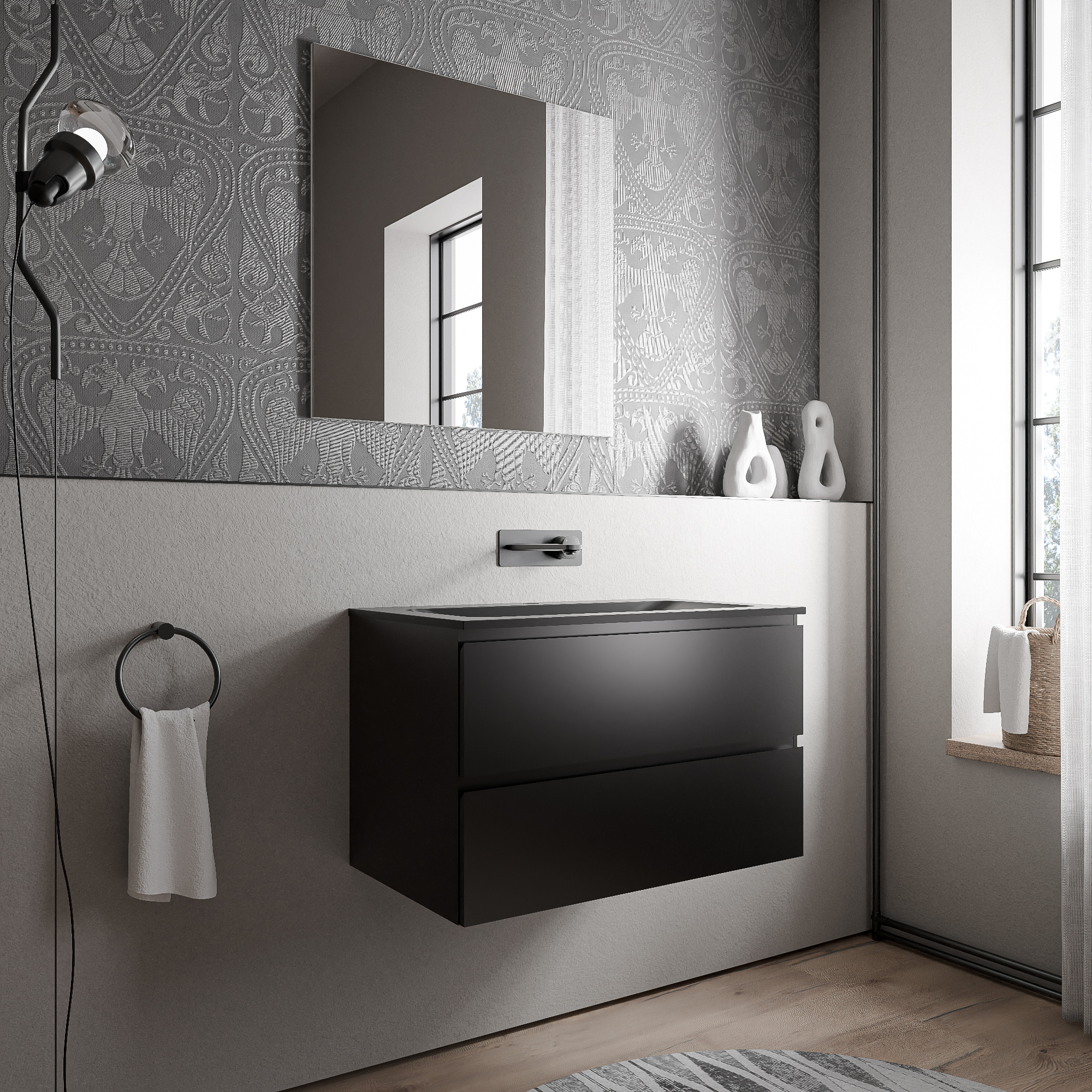 Mobiletto AVA 80 cm con lavabo in mineralguss CREAM - colore selezionabile Mobiletto AVA 80 cm con lavabo in mineralguss CREAM - colore selezionabile