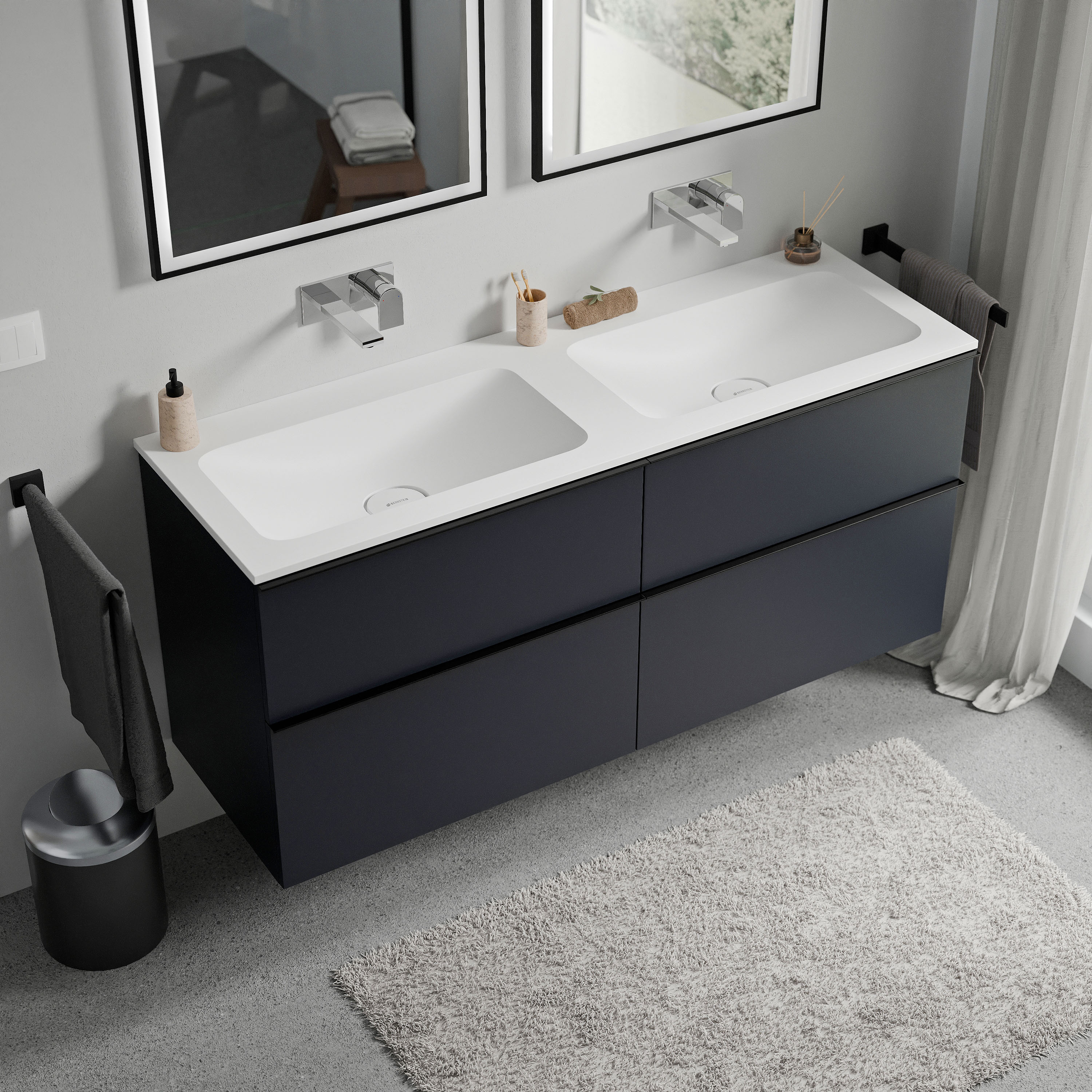 Mueble de lavabo LAVOA 140 cm con lavabo de fundición mineral CREMA - color seleccionable 169491,169495,169499