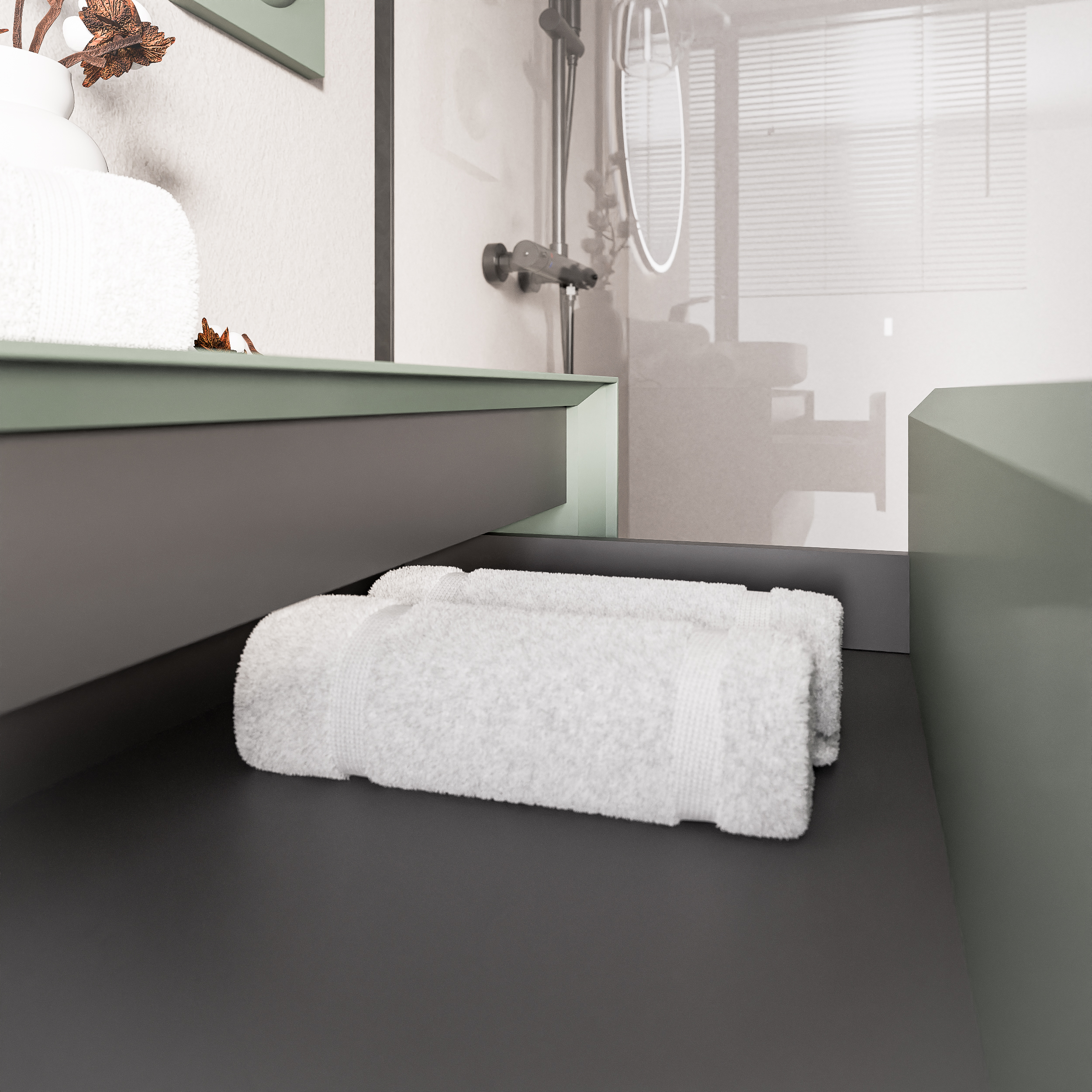 Armário inferior MILOU 120 cm para lavatório de bancada - 2 gavetas - Verde jade mate Armário inferior MILOU 120 cm para lavatório de bancada - 2 gavetas - Verde jade mate