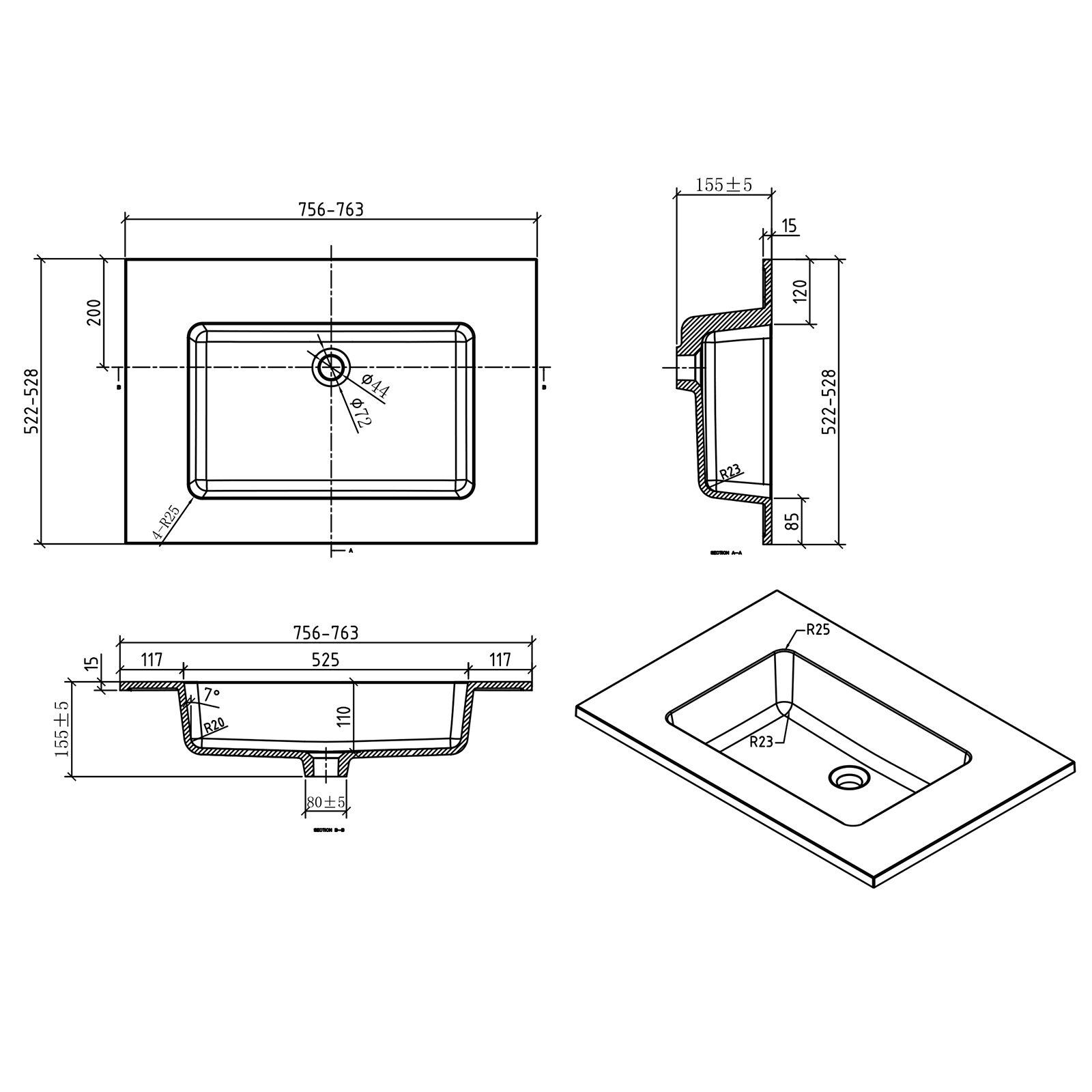 Set di mobili da bagno EDGE 750 con lavabo - colore selezionabile Set di mobili da bagno EDGE 750 con lavabo - colore selezionabile