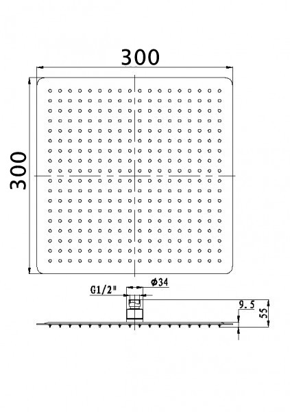 Vierkante douchekop, extra plat van verchroomd messing DPG2005 - 30x30cm Vierkante douchekop, extra plat van verchroomd messing DPG2005 - 30x30cm