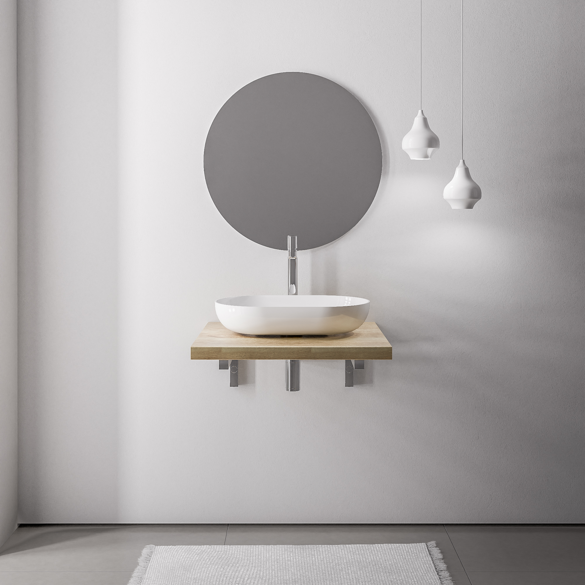 Estante de lavabo de roble macizo PUREWOOD con soporte de consola - anchura seleccionable Estante de lavabo de roble macizo PUREWOOD con soporte de consola - anchura seleccionable