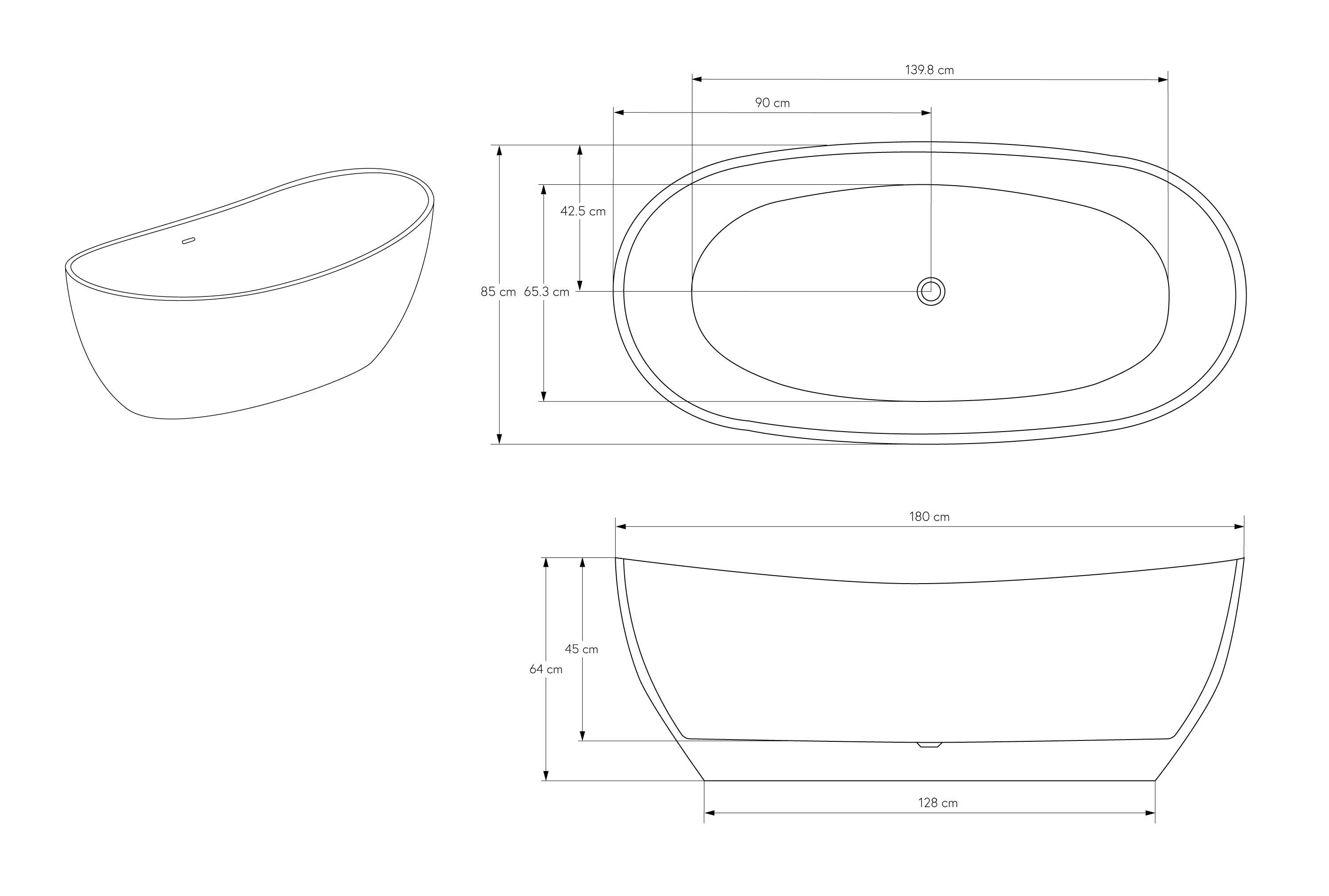 Freestanding bathtub HAWAII STONE - 180 x 85 cm - Mineral Cast Freestanding bathtub HAWAII STONE - 180 x 85 cm - Mineral Cast
