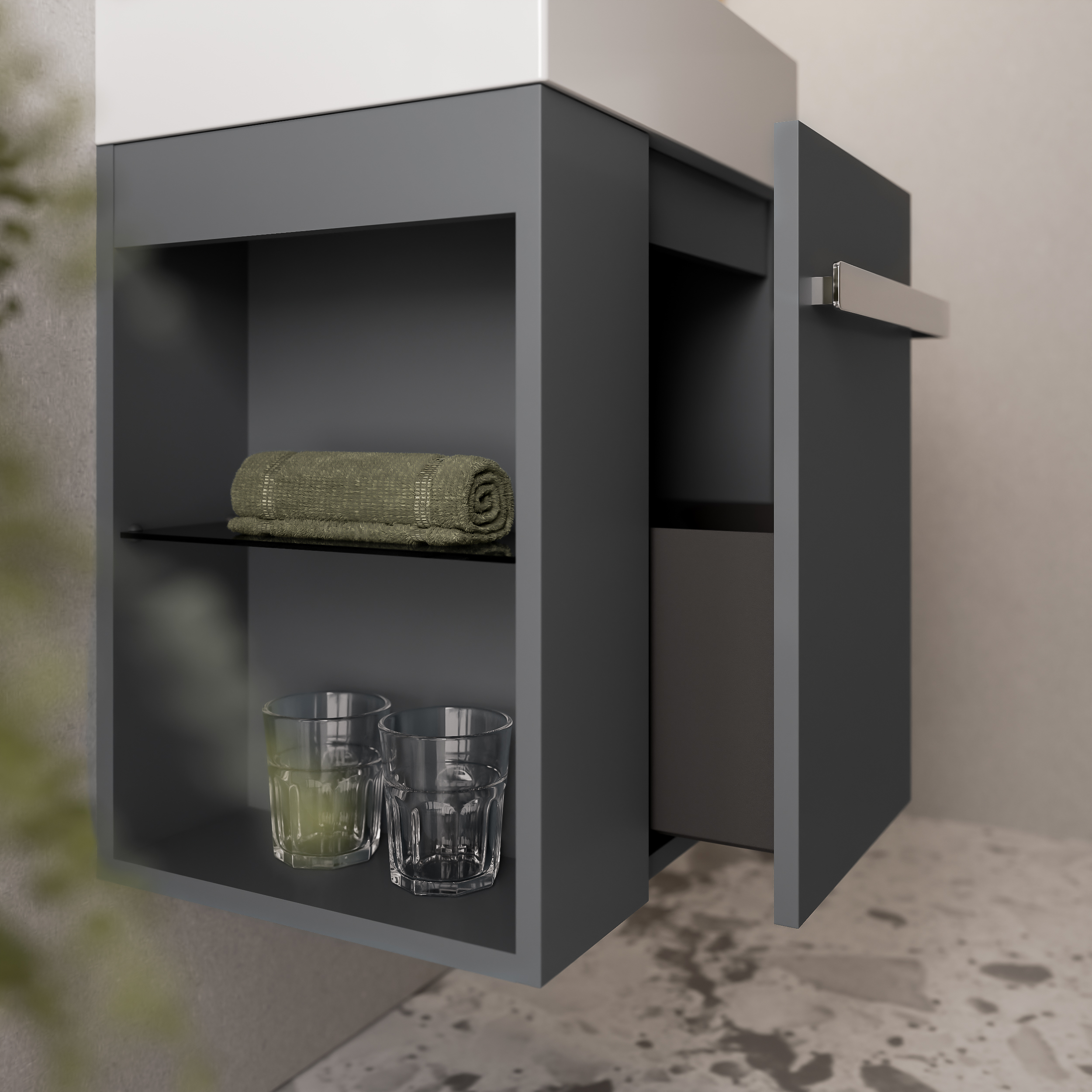Badkamermeubel onderkast gastentoilet COMPACT 450 met wastafel 45 cm - planchet links - kleur selecteerbaar 170442