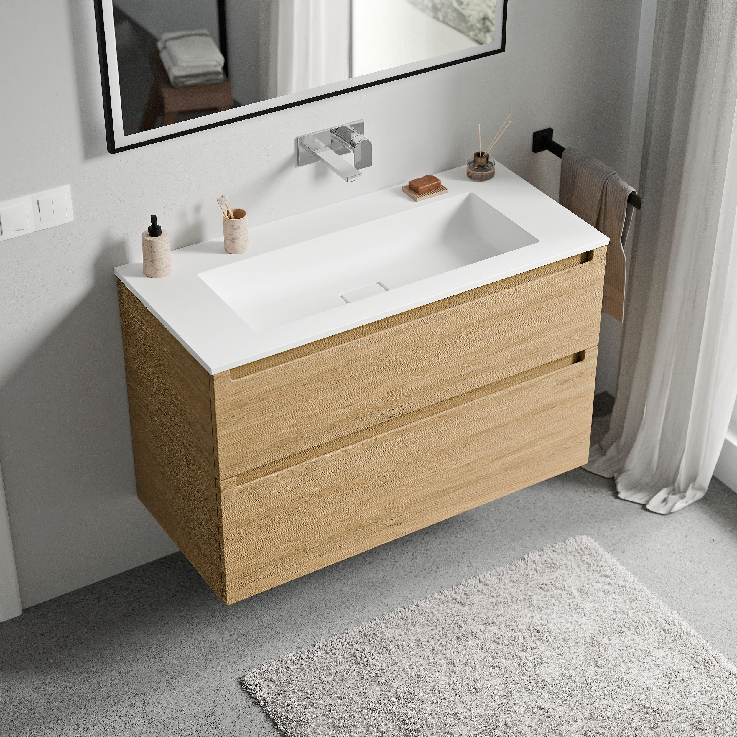 Mueble bajo lavabo VIREO 80 cm con lavabo de fundición mineral BRUXELLES - color a elegir 167132