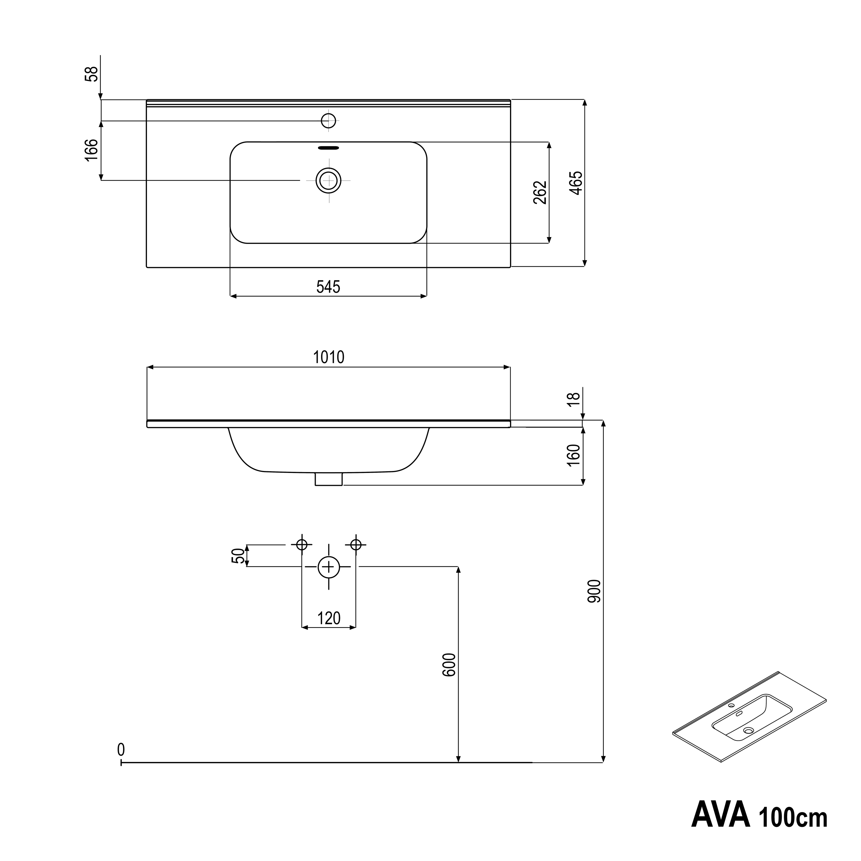 Vanity unit AVA 100 cm with ceramic washbasin - colour selectable 166513,166514,166515,166516,166517,166518,166519,166520