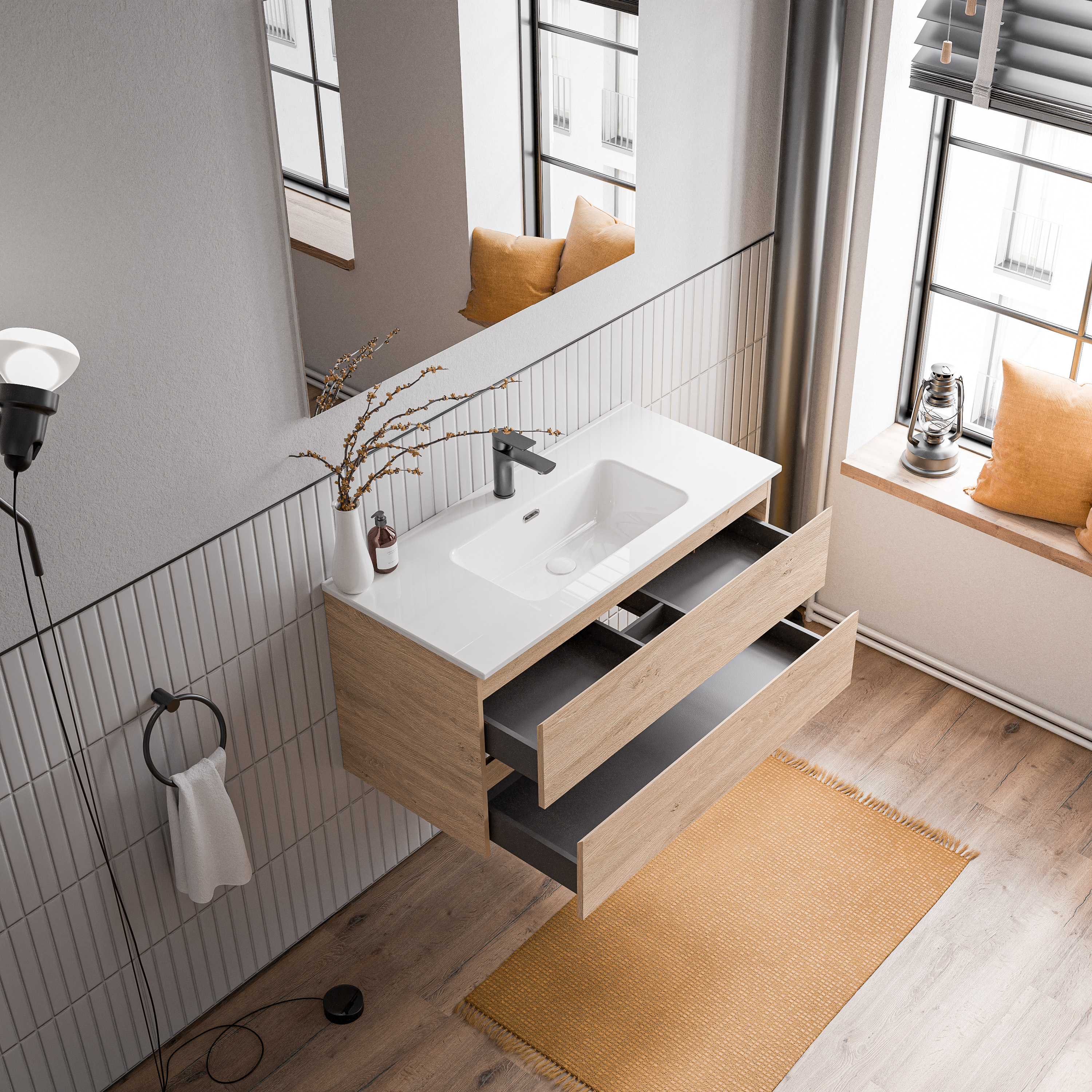 Vanity unit AVA 100 cm with ceramic washbasin - colour selectable 166519