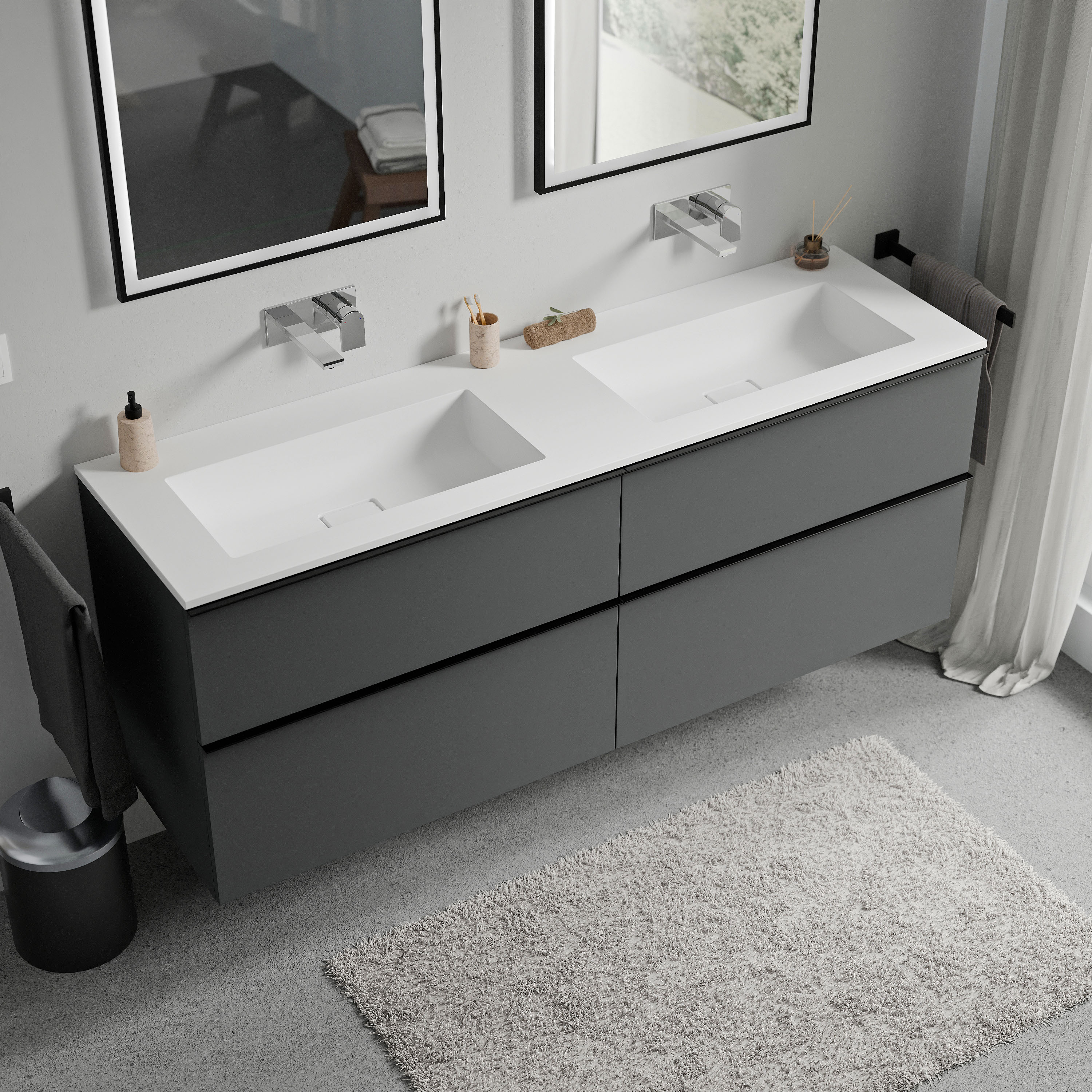 Vanity unit LAVOA 160 cm with mineral cast washbasin BRUXELLES - colour selectable 169861,169865,169869