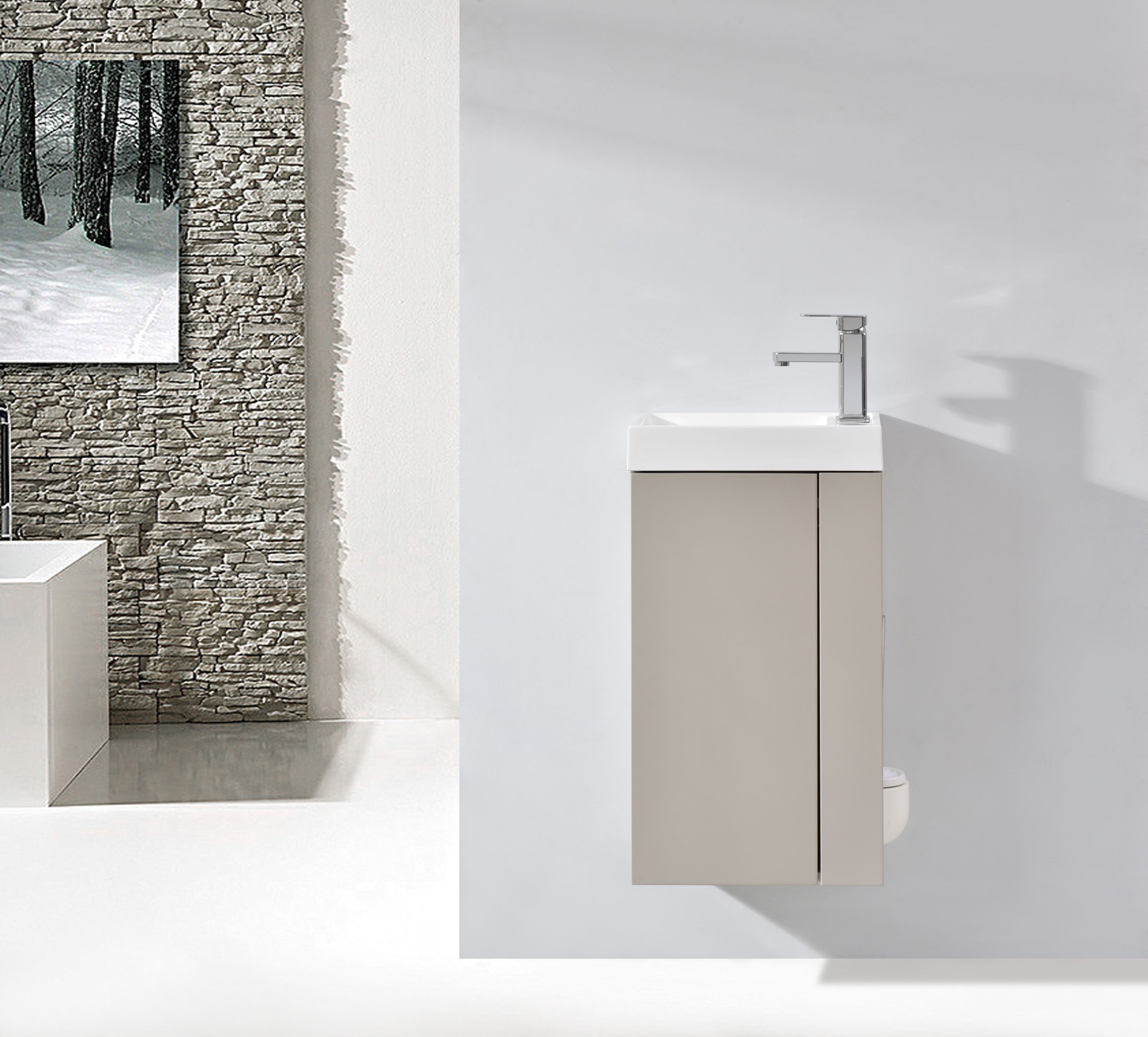 Conjunto de muebles de cuarto de baño Compact 400 para WC de invitados con lavabo - color seleccionable Conjunto de muebles de cuarto de baño Compact 400 para WC de invitados con lavabo - color seleccionable