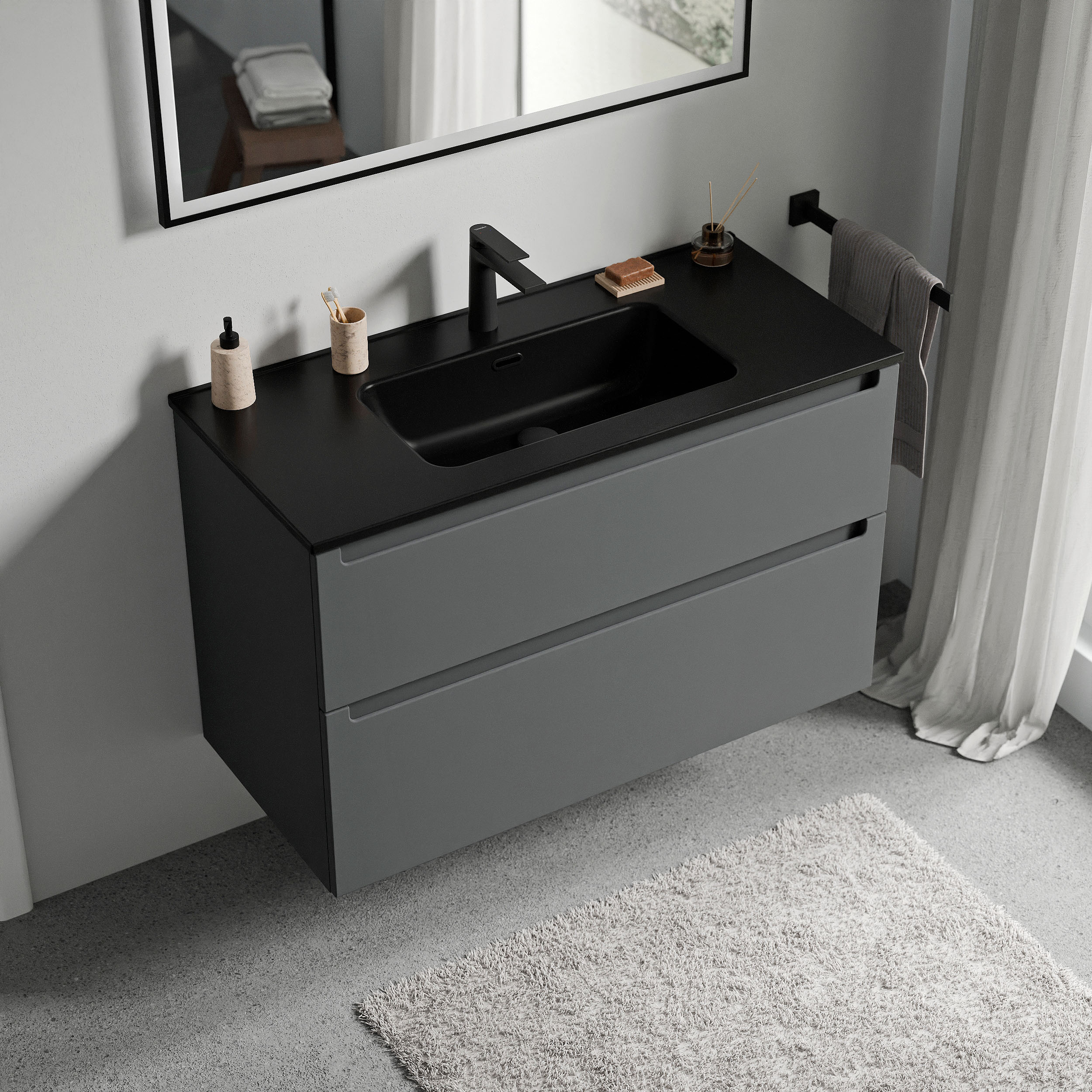 Mueble lavabo VIREO 100 cm con lavabo negro - color a elegir 165965