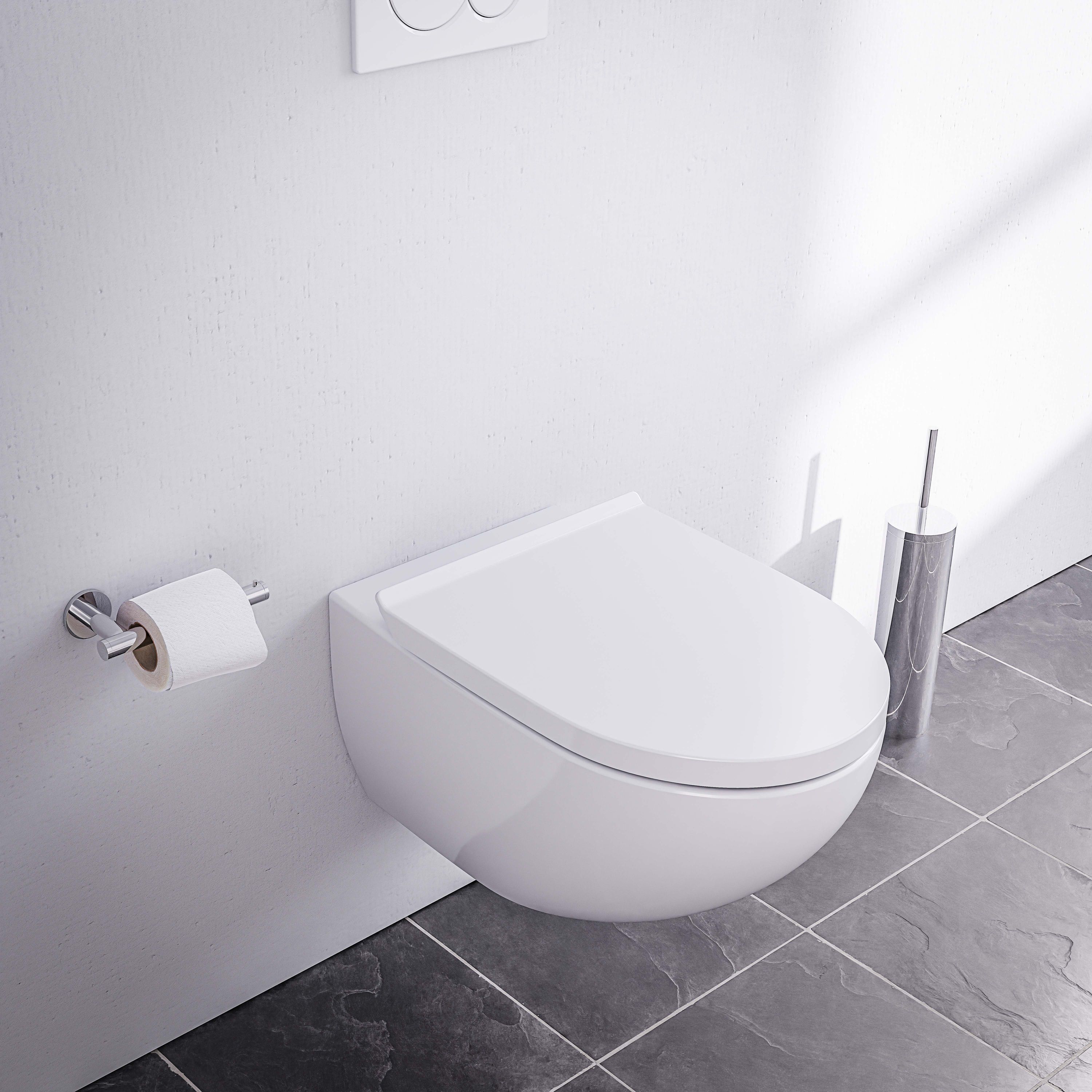 Závěsné WC E-9030 s pomalu padajícím prkénkem Soft-close, rimless - bílá lesklá Závěsné WC E-9030 s pomalu padajícím prkénkem Soft-close, rimless - bílá lesklá