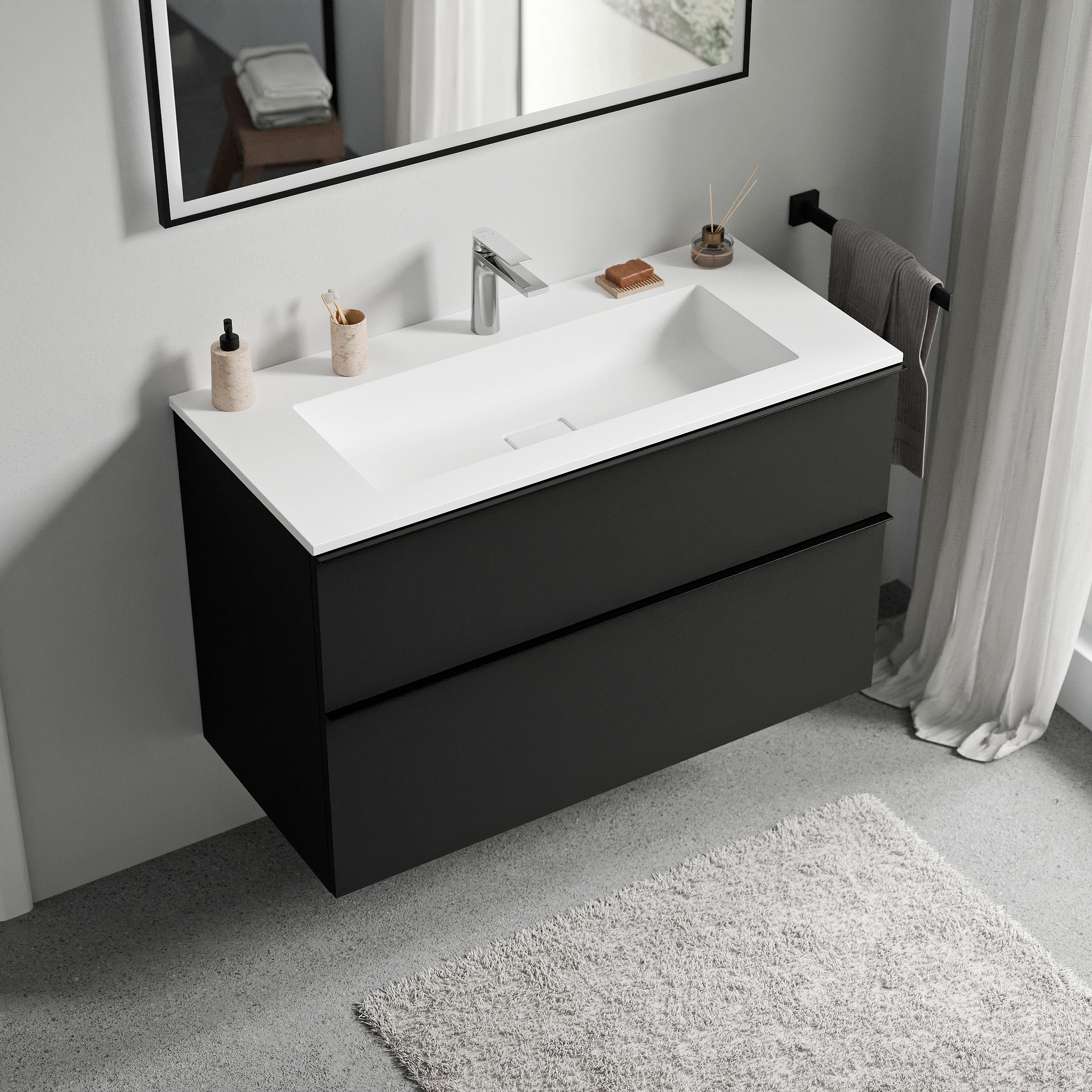 Armario bajo LAVOA 80 cm con lavabo de fundición mineral BRUXELLES - color a elegir 169673,169677,169681