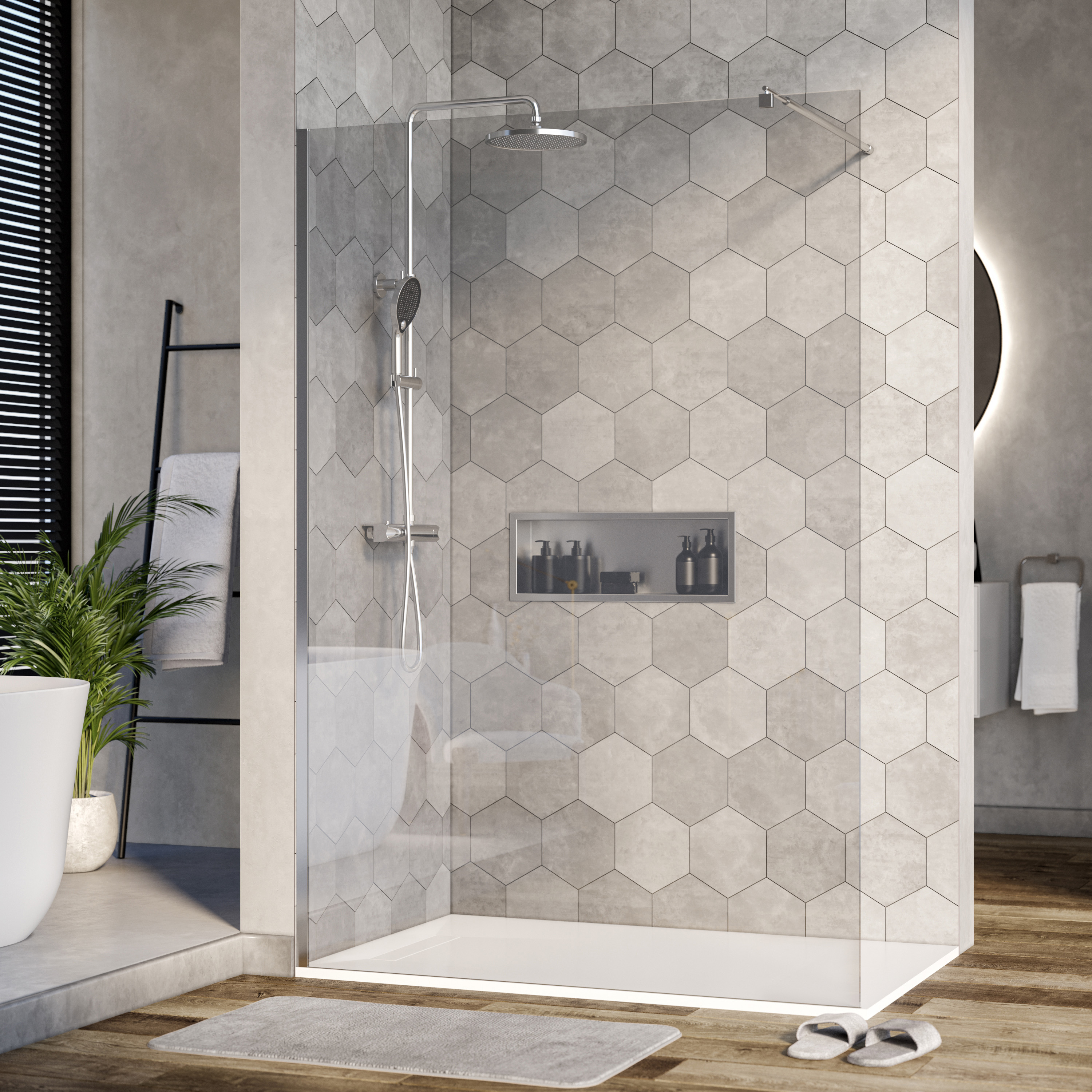 Walk-in shower enclosure EX101 - 10 mm NANO genuine glass - clear glass - width selectable