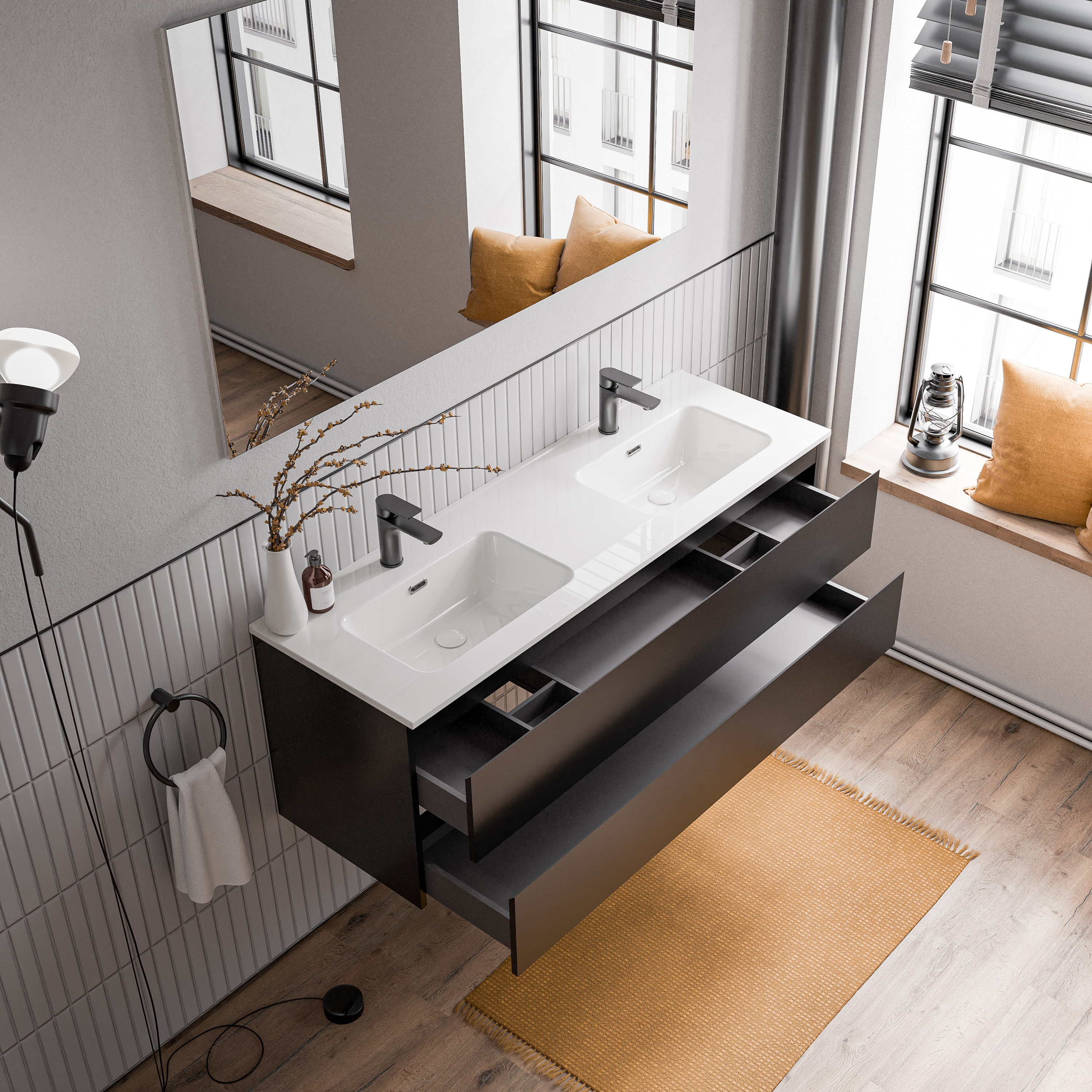 Vanity unit AVA 140 cm with ceramic washbasin - colour selectable 166530