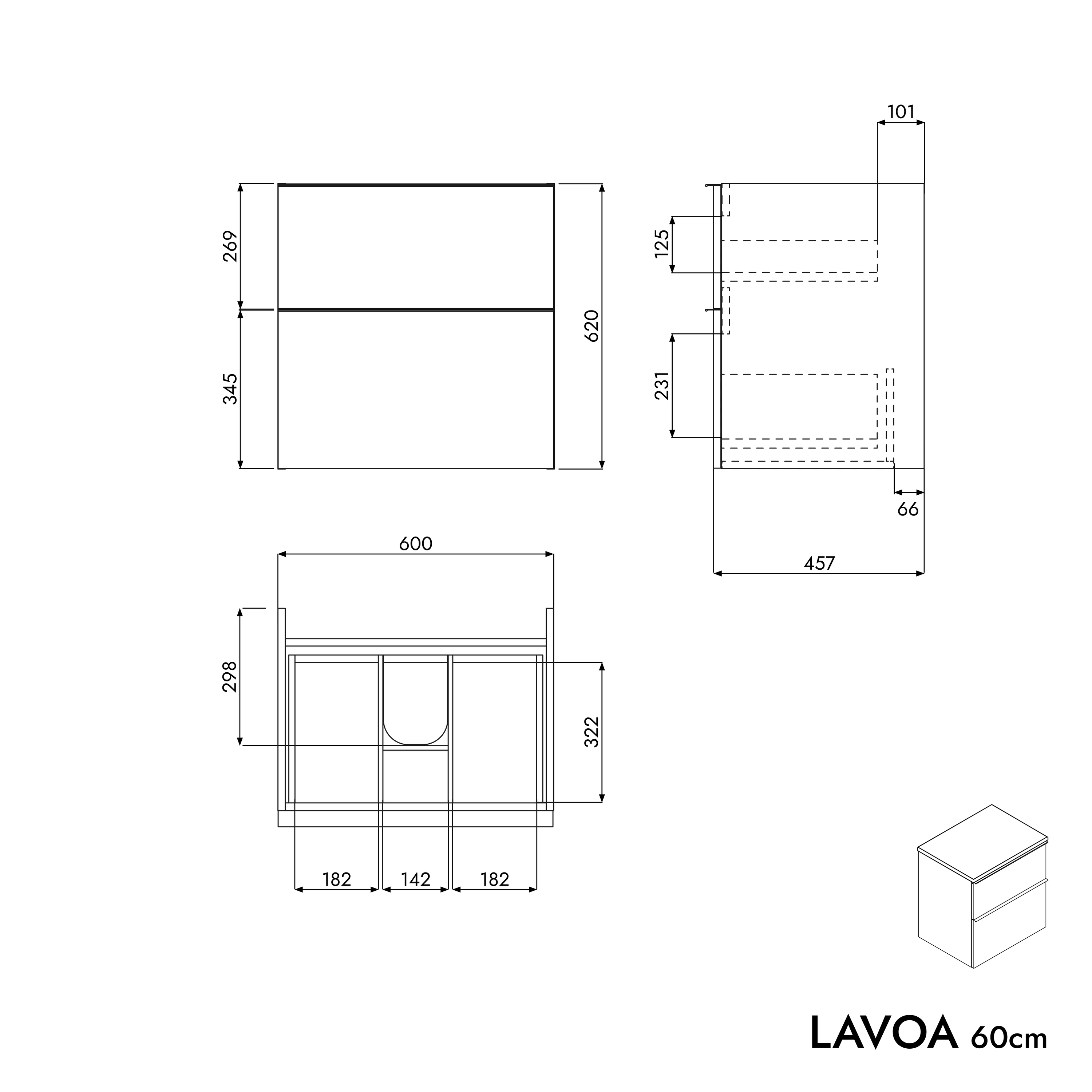 Móvel de casa de banho LAVOA 60 cm para lavatório de bancada - cor selecionável Móvel de casa de banho LAVOA 60 cm para lavatório de bancada - cor selecionável