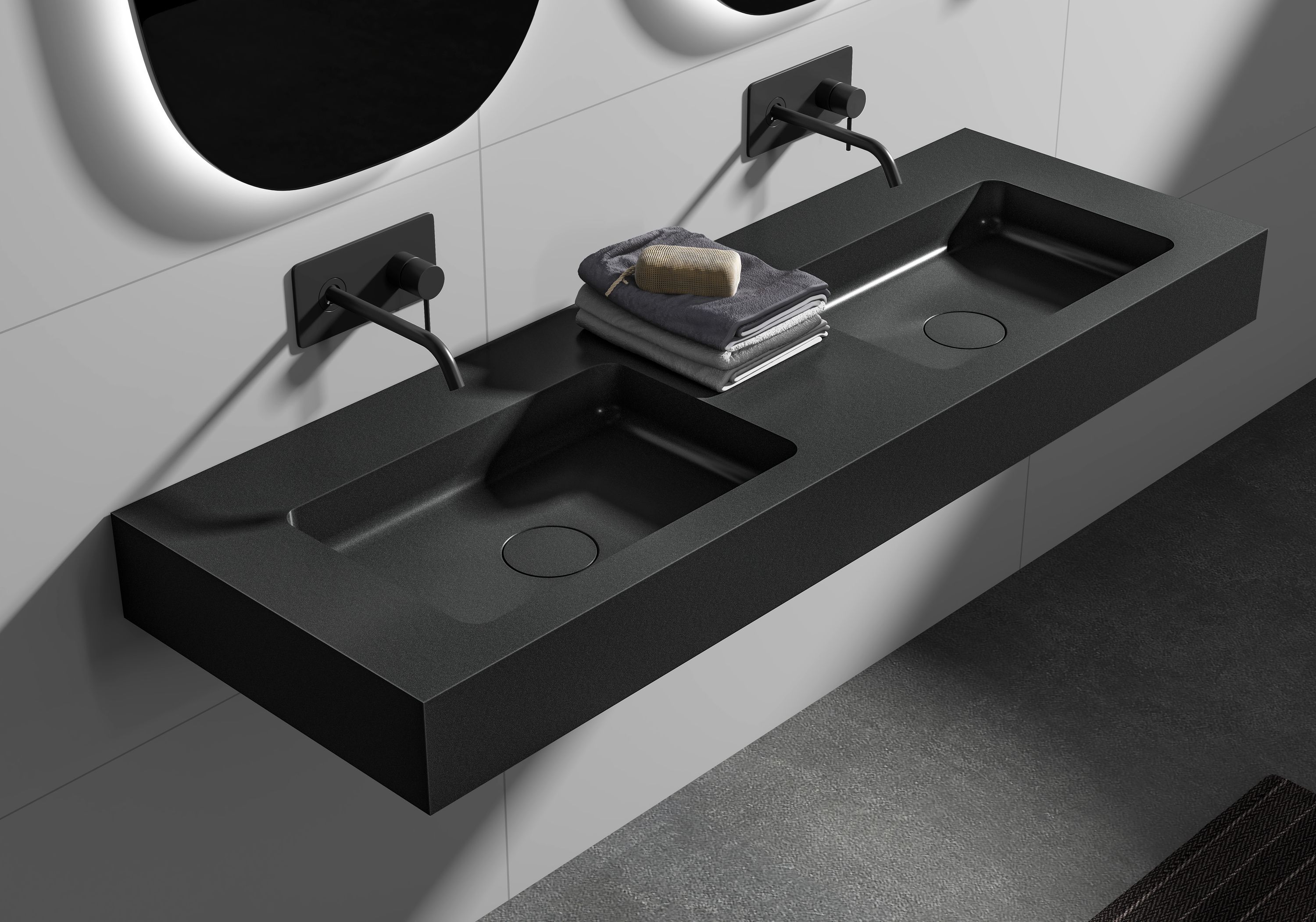 Mineraalgegoten hangende wasbak dubbele wastafel BA8013 - 133 x 45 x 12 cm - Kleur naar keuze - Metalen console optioneel Mineraalgegoten hangende wasbak dubbele wastafel BA8013 - 133 x 45 x 12 cm - Kleur naar keuze - Metalen console optioneel