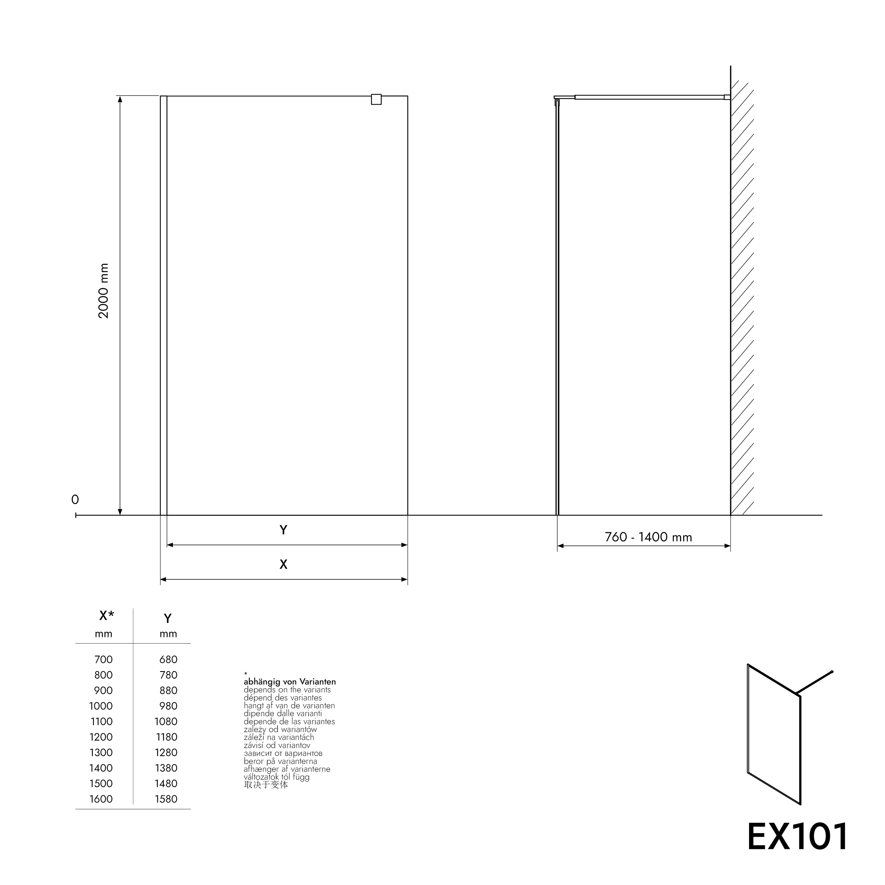 Mampara de ducha fija lateral de vidrio transparente de seguridad de 8 mm, EX101, medida a elegir Mampara de ducha fija lateral de vidrio transparente de seguridad de 8 mm, EX101, medida a elegir