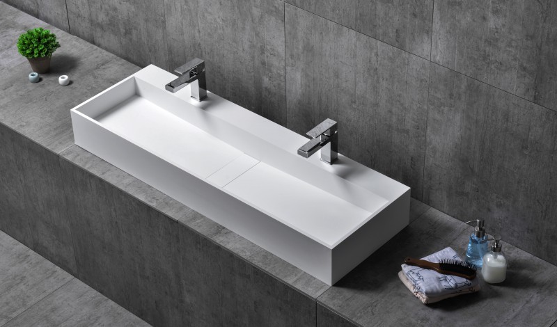 Wastafel TWG07 - Mineraal gegoten - Wit mat - 120 x 40 x 15 cm