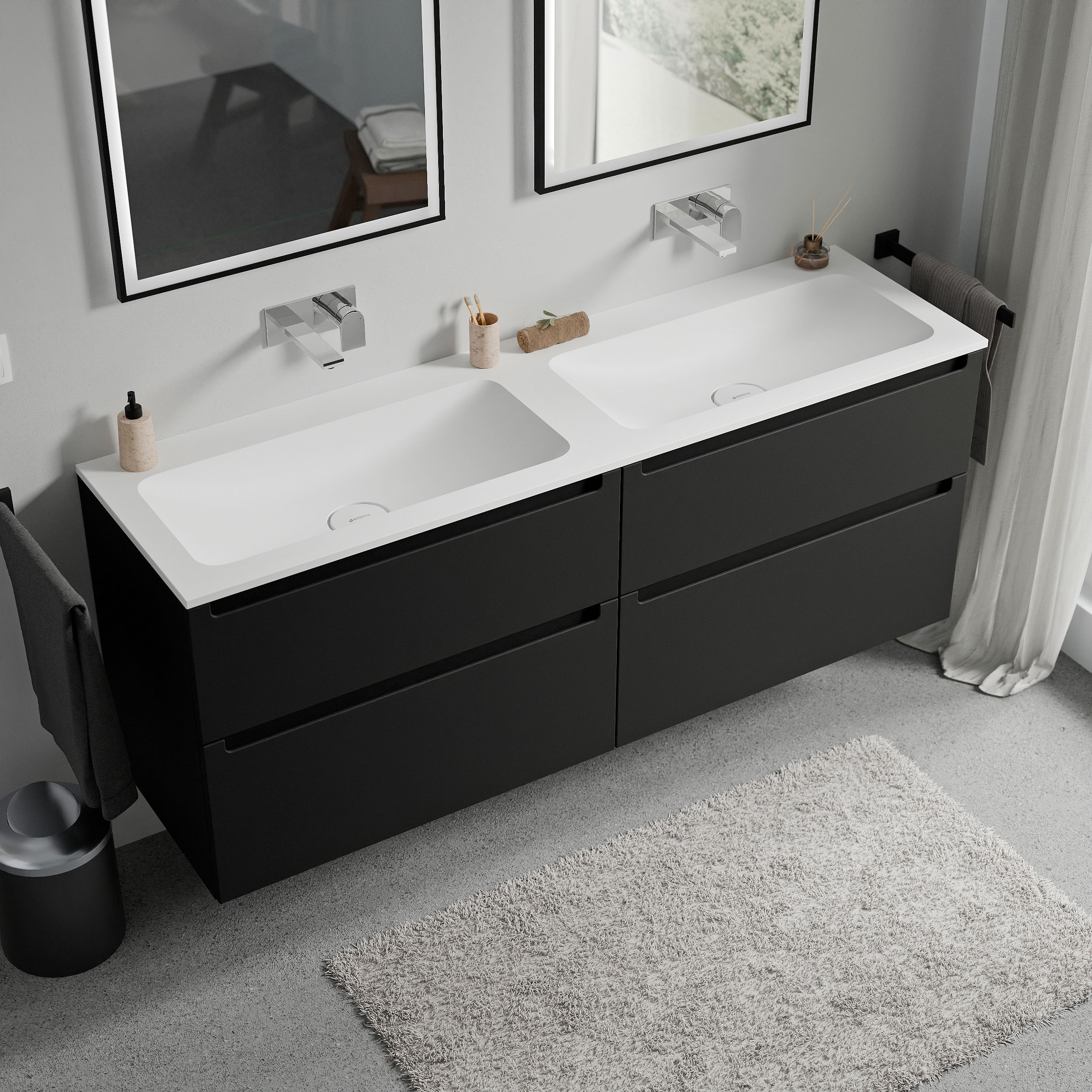 Vanity unit VIREO 160 cm with mineral cast washbasin CREAM - colour selectable 170092