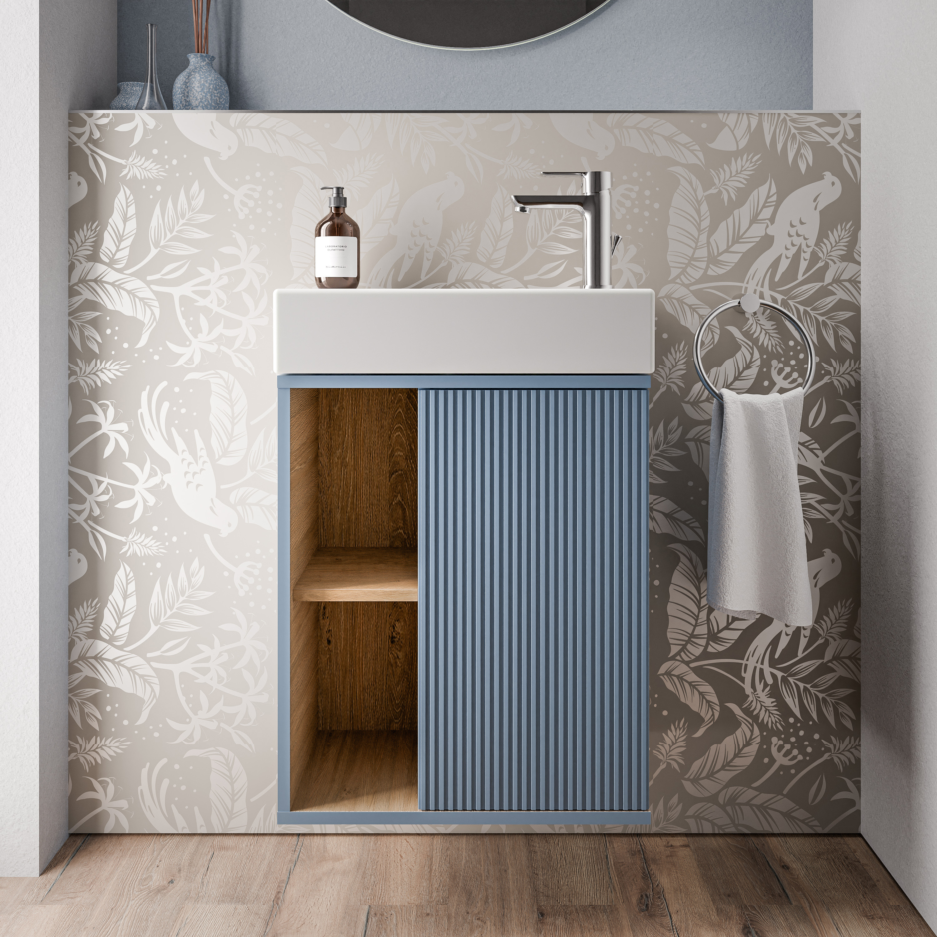 BELDIVO mueble bajo lavabo 50cm con lavabo blanco - puerta bisagra derecha - color a elegir