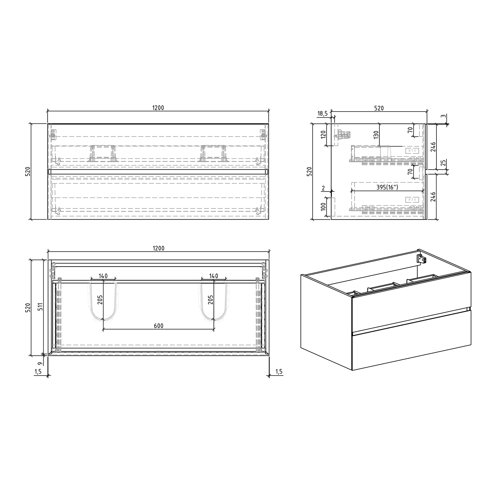 Conjunto de móveis de casa de banho EDGE 1200 - Incl. lavatório duplo - 121 x 52,5 x 15,5 cm Conjunto de móveis de casa de banho EDGE 1200 - Incl. lavatório duplo - 121 x 52,5 x 15,5 cm
