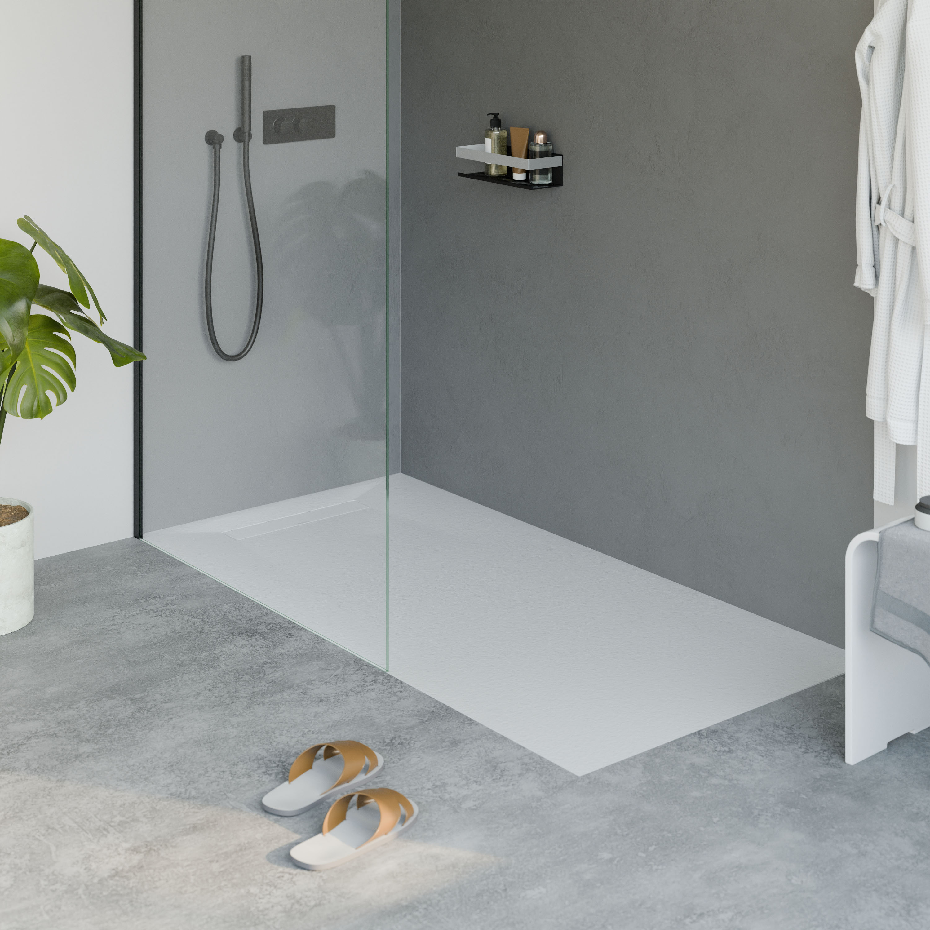 Flat mineal cast shower tray LAVOA - matt white stone effect - size selectable
