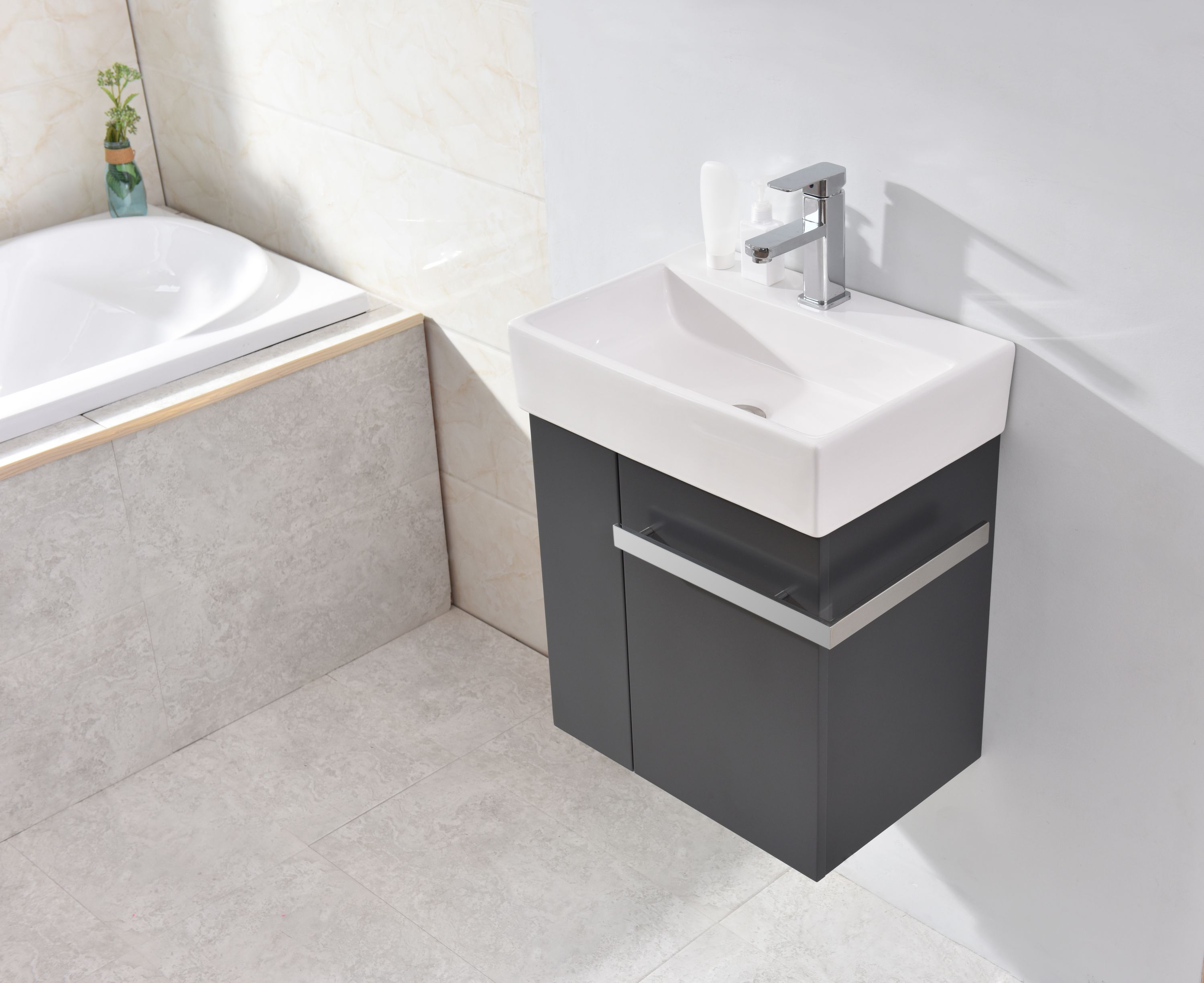 Conjunto de móveis de casa de banho Compact 500 para WC de visitas com lavatório - cor selecionável Conjunto de móveis de casa de banho Compact 500 para WC de visitas com lavatório - cor selecionável