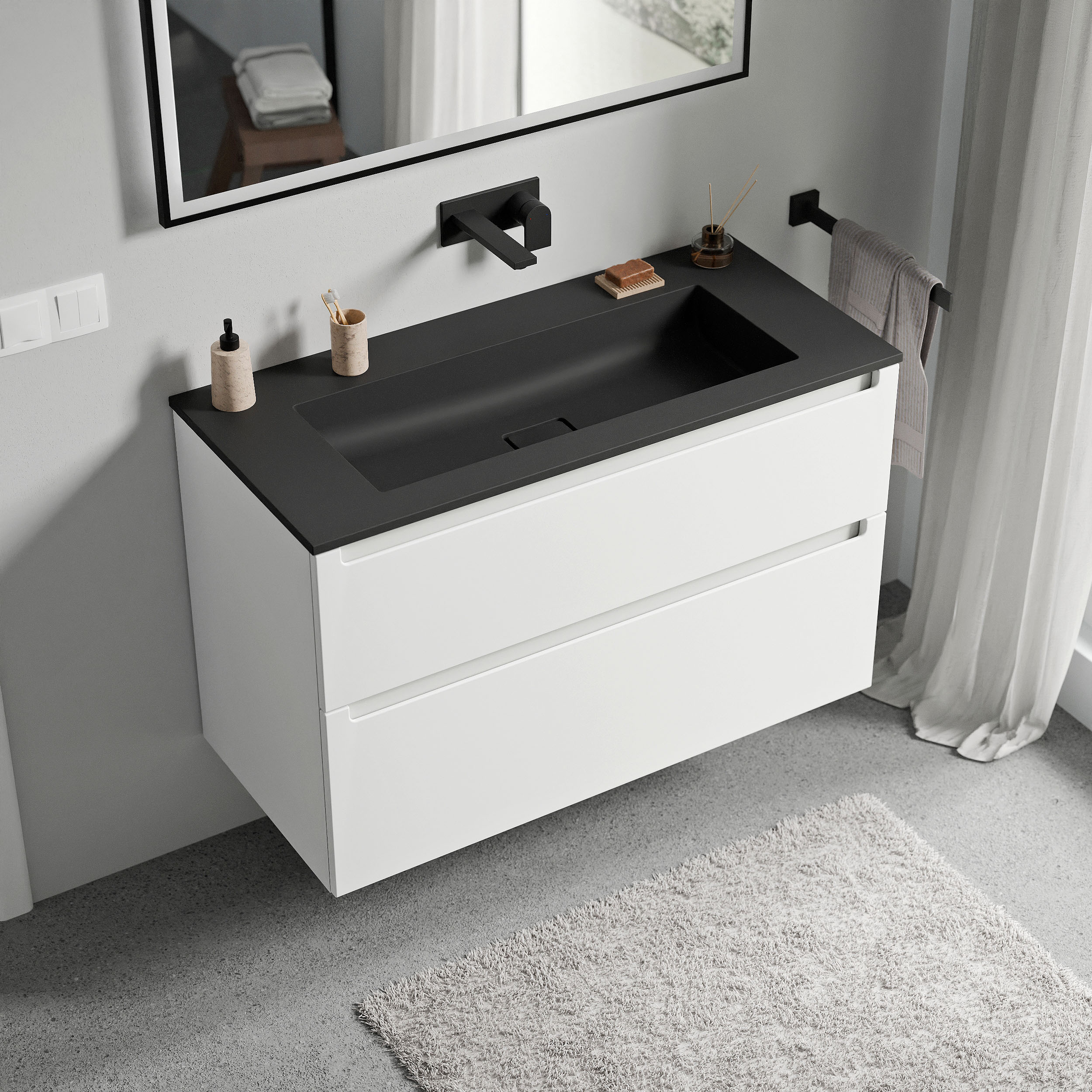 Mobile VIREO 100 cm con lavabo BRUXELLES in mineralguss - colore a scelta 167143