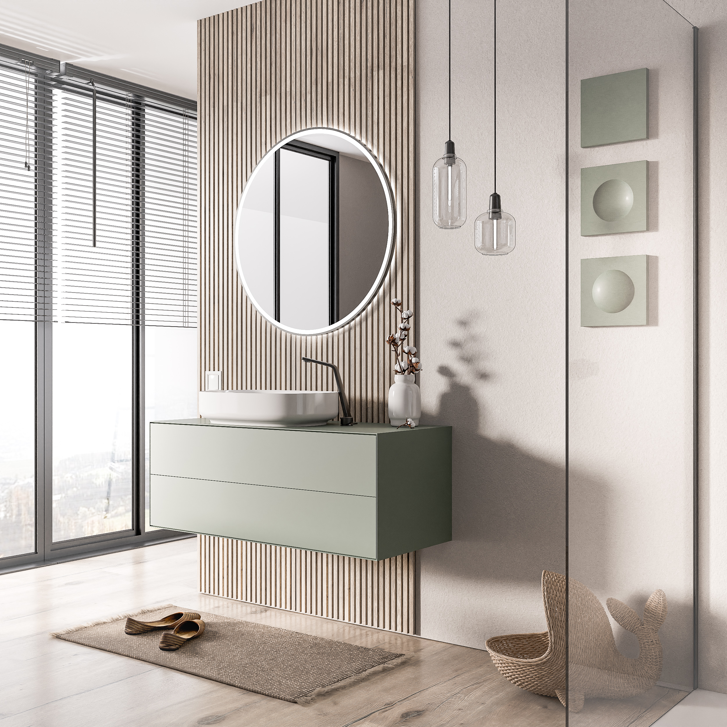 Armário inferior MILOU 120 cm para lavatório de bancada - 2 gavetas - Verde jade mate Armário inferior MILOU 120 cm para lavatório de bancada - 2 gavetas - Verde jade mate