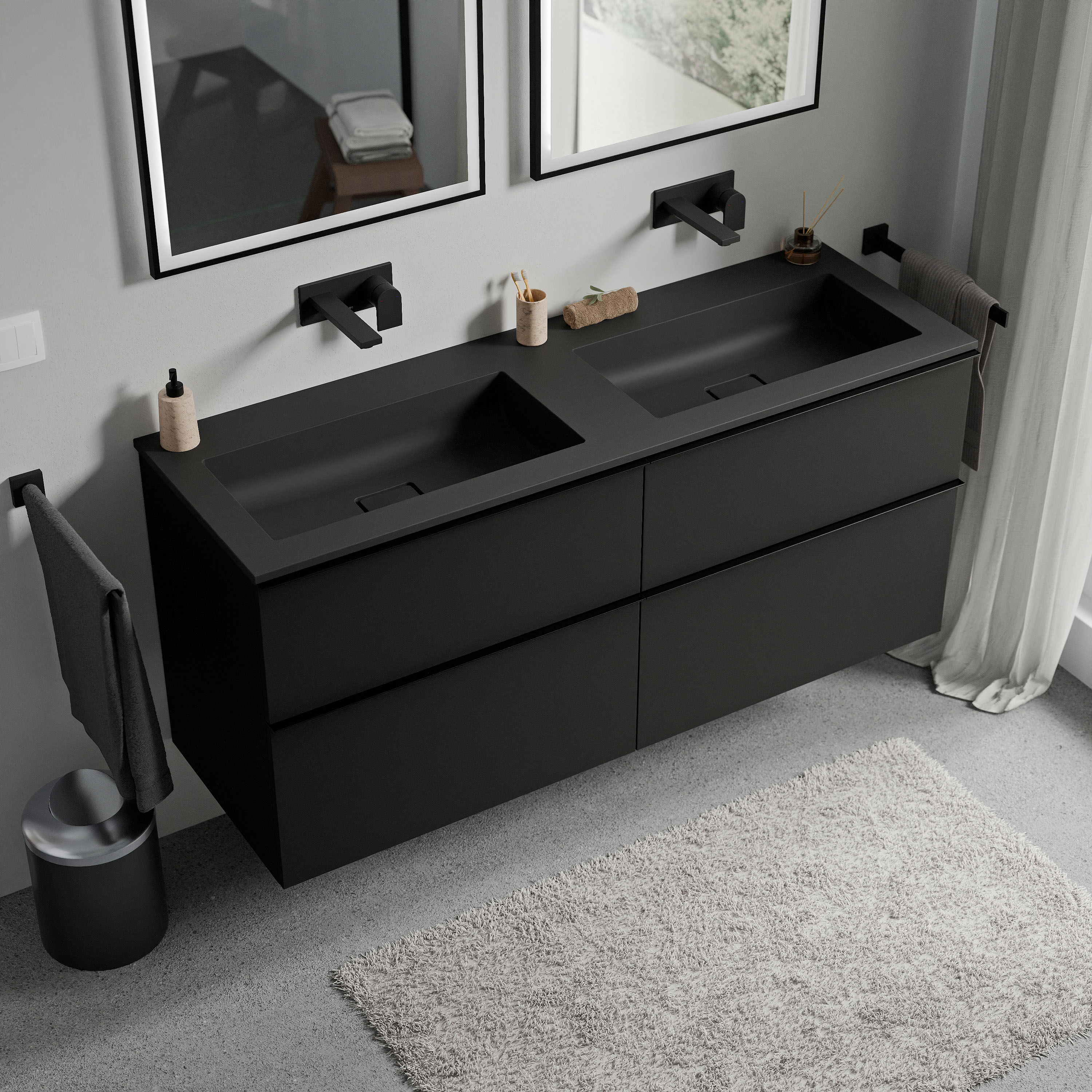 Mueble lavabo LAVOA 140 cm con lavabo de fundición mineral BRUXELLES - color seleccionable 169779,169783,169787