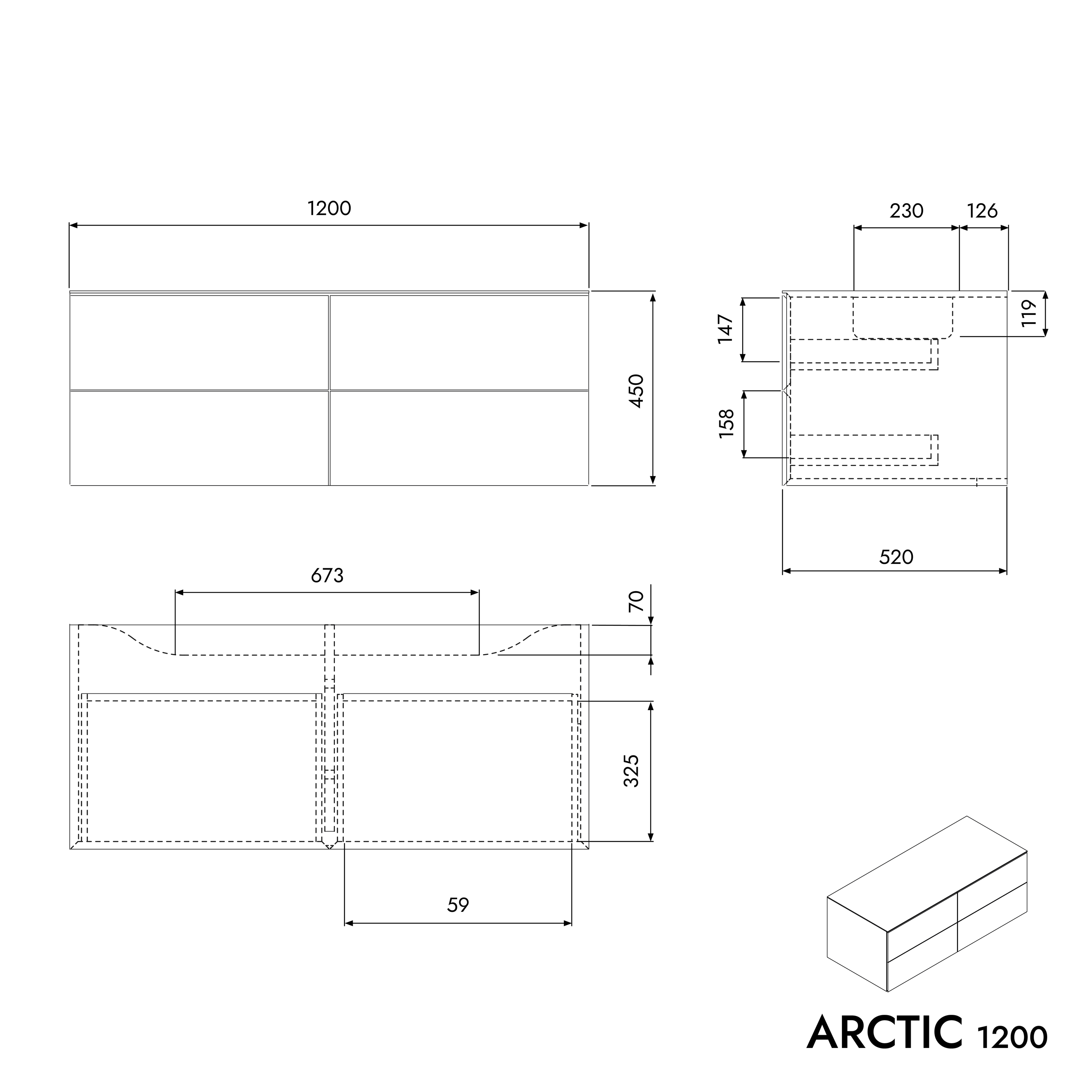Badkamermeubel onderkast ARCTIC 1200 Wit Softtouch voor opzetwastafel - 4 laden Badkamermeubel onderkast ARCTIC 1200 Wit Softtouch voor opzetwastafel - 4 laden