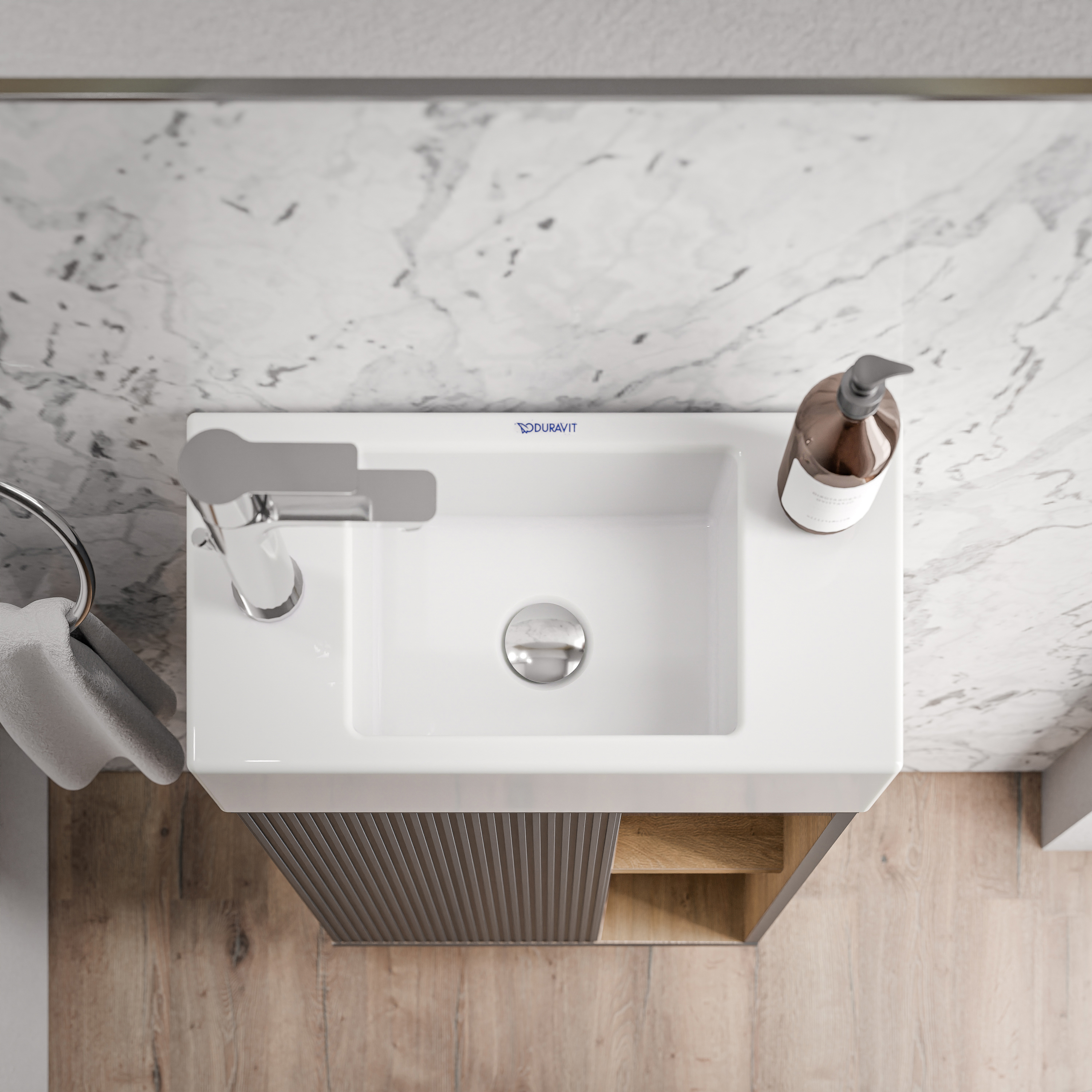 BELDIVO 50cm vanity unit with white washbasin - door hinge left - colour selectable BELDIVO 50cm vanity unit with white washbasin - door hinge left - colour selectable