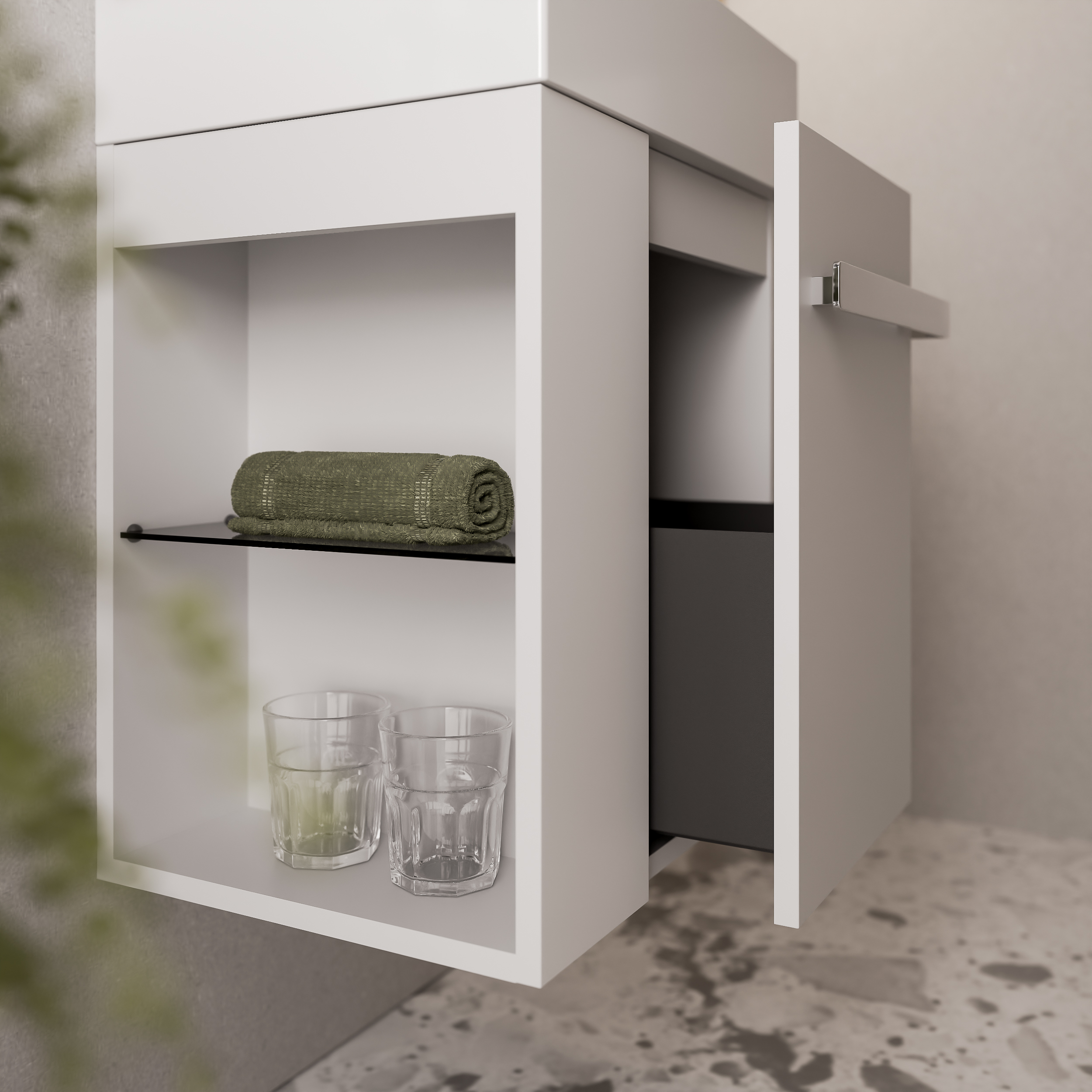 Móvel de toucador para hóspedes WC COMPACT 450 com lavatório 45 cm - prateleira à esquerda - cor selecionável 170444