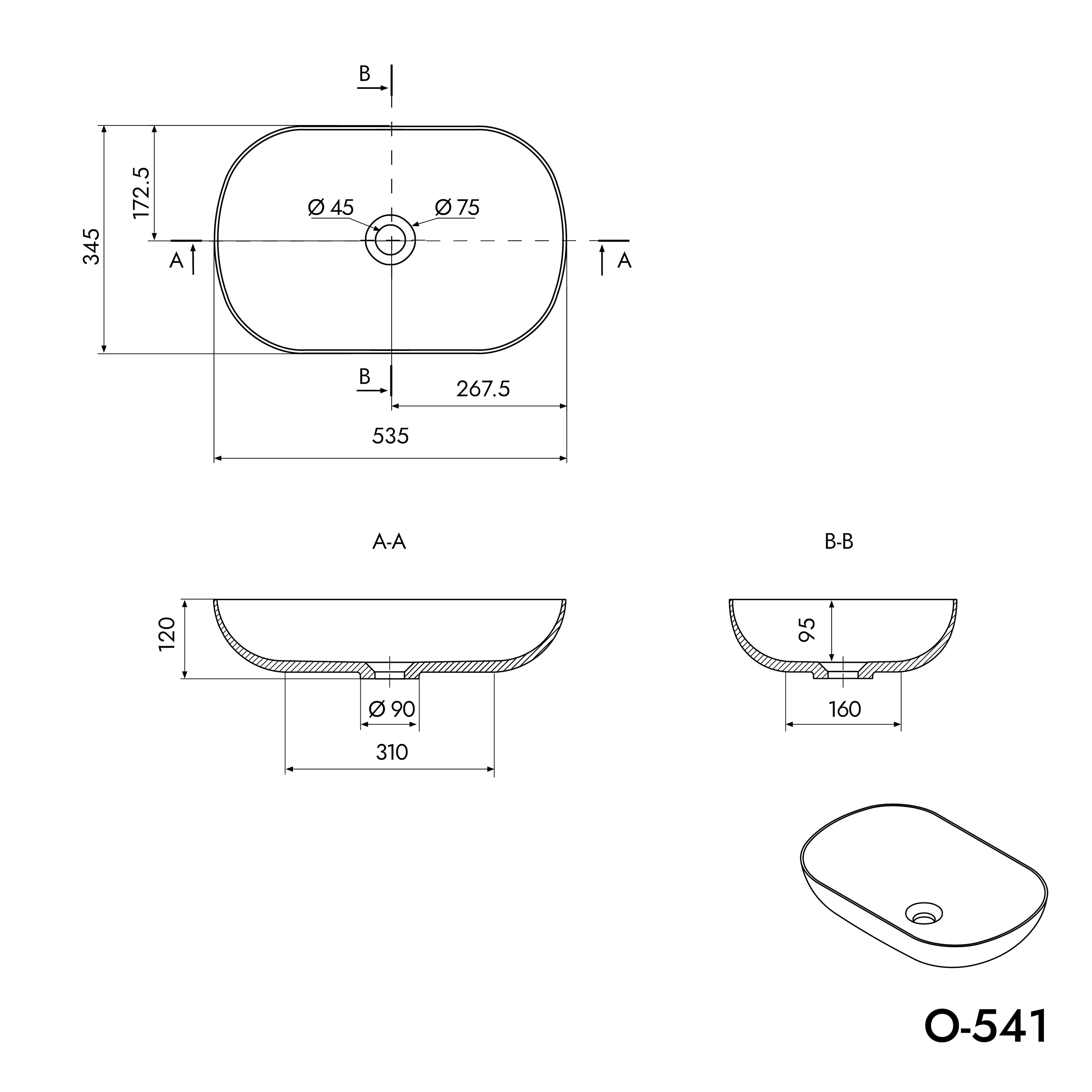 Countertop washbasin O-541 - Mineral cast matt Countertop washbasin O-541 - Mineral cast matt
