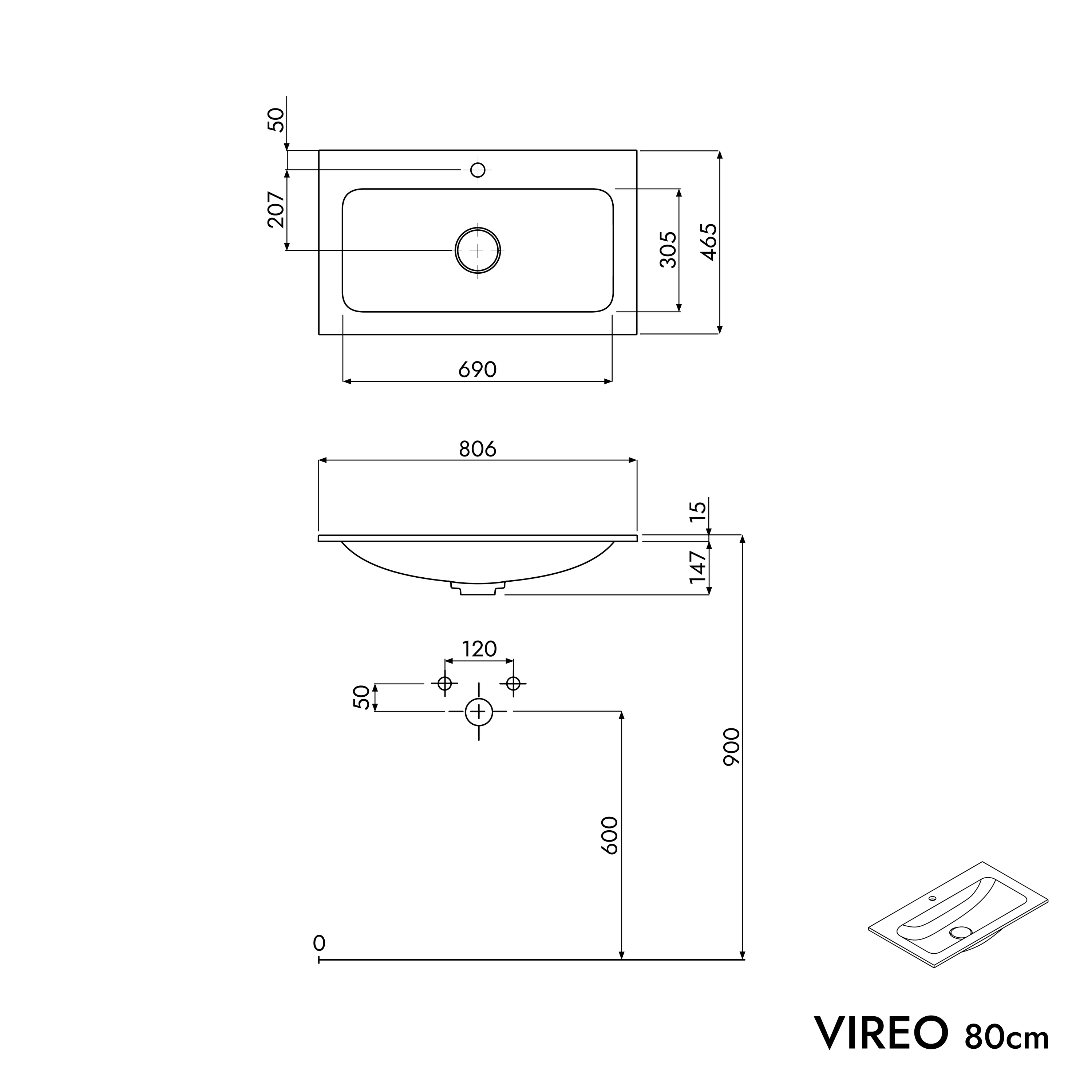 Armário de base VIREO 80 cm com lavatório de mineral fundido CREAM - cor selecionável Armário de base VIREO 80 cm com lavatório de mineral fundido CREAM - cor selecionável