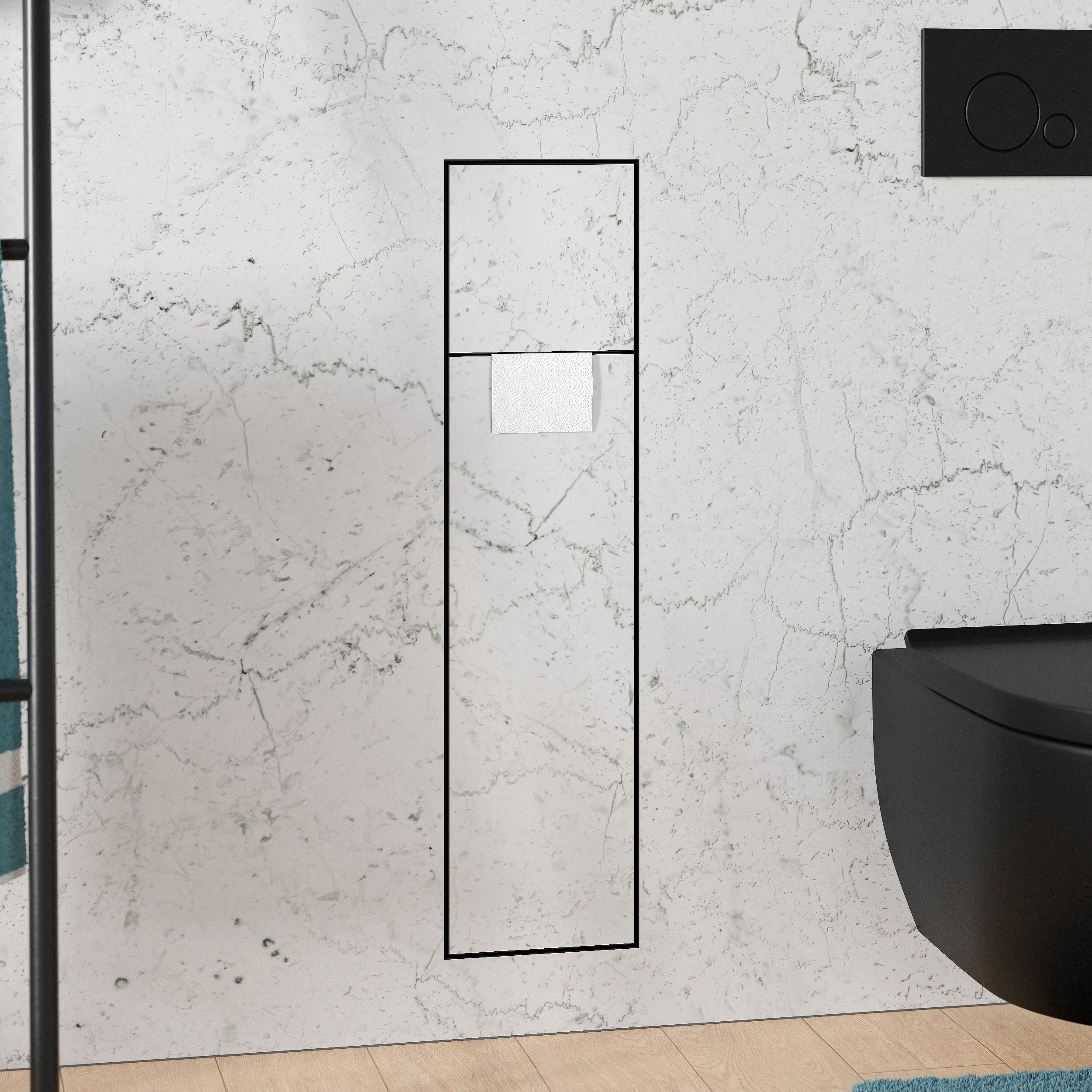 Vestavěná skříňka na WC štětku a toaletní papír RIA - nerezová ocel - 78 cm - výběr závěsů Způsob otevírání: Závěs dveří vlevo 171010