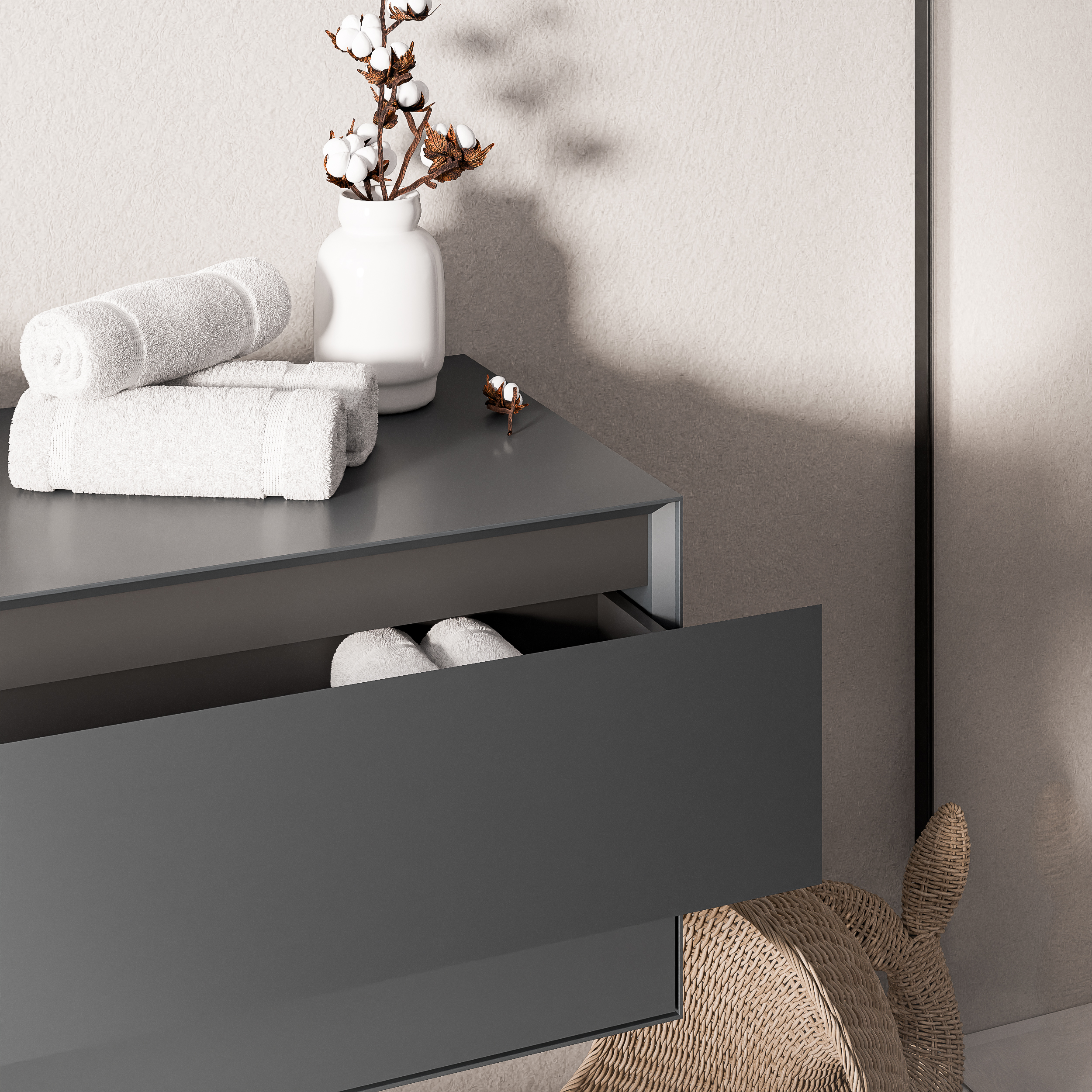 Mueble bajo MILOU 80 cm para lavabo sobre encimera - 2 cajones - Verde jade mate 170690