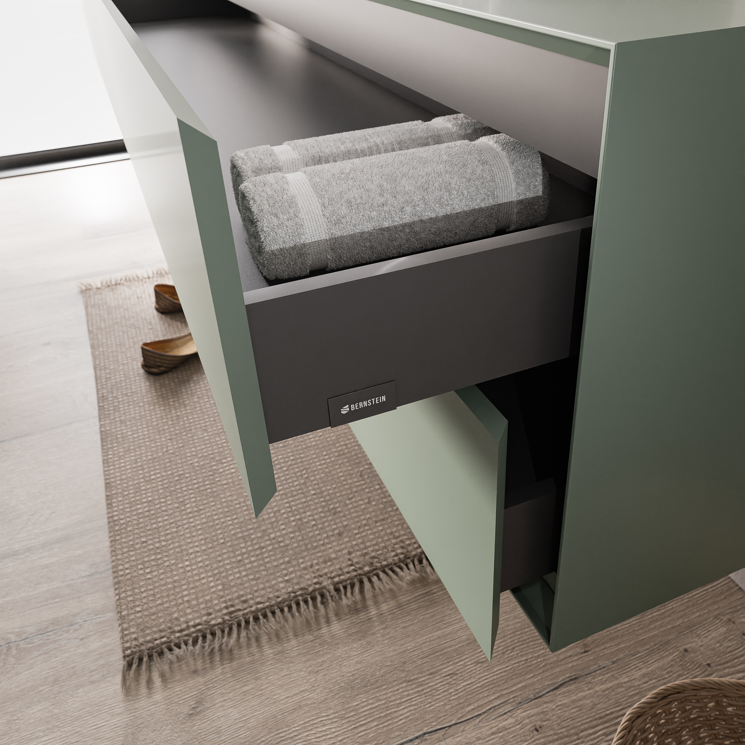 Armário inferior MILOU 120 cm para lavatório de bancada - 2 gavetas - Verde jade mate Armário inferior MILOU 120 cm para lavatório de bancada - 2 gavetas - Verde jade mate