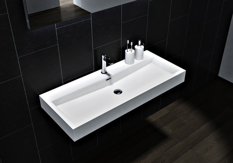 Wall-mounted washbasin Countertop washbasin BS6002 - Cast marble - White - Angular Wall-mounted washbasin Countertop washbasin BS6002 - Cast marble - White - Angular