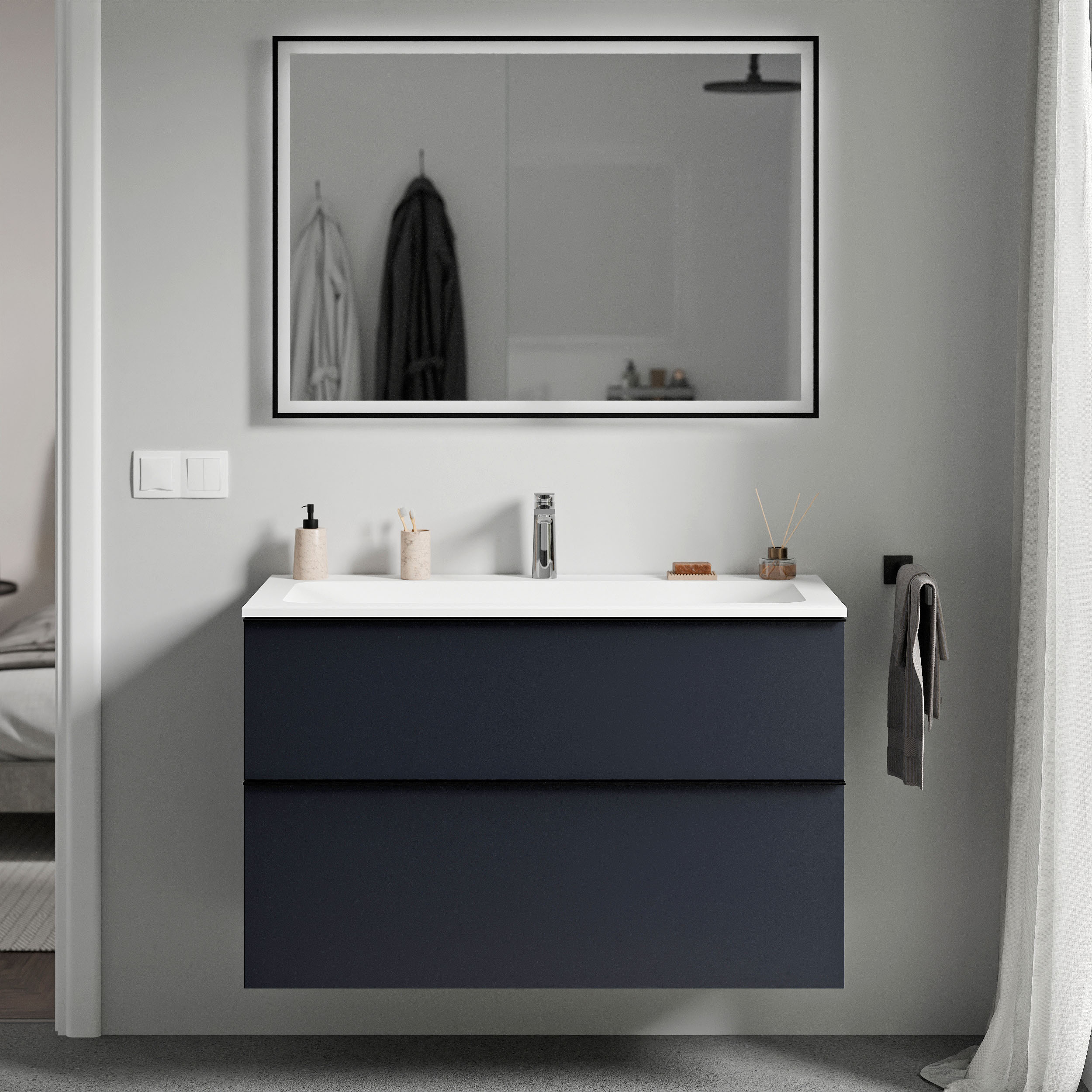 Mueble bajo lavabo LAVOA 80 cm con lavabo de fundición mineral CREAM - color a elegir 169382,169386,169390
