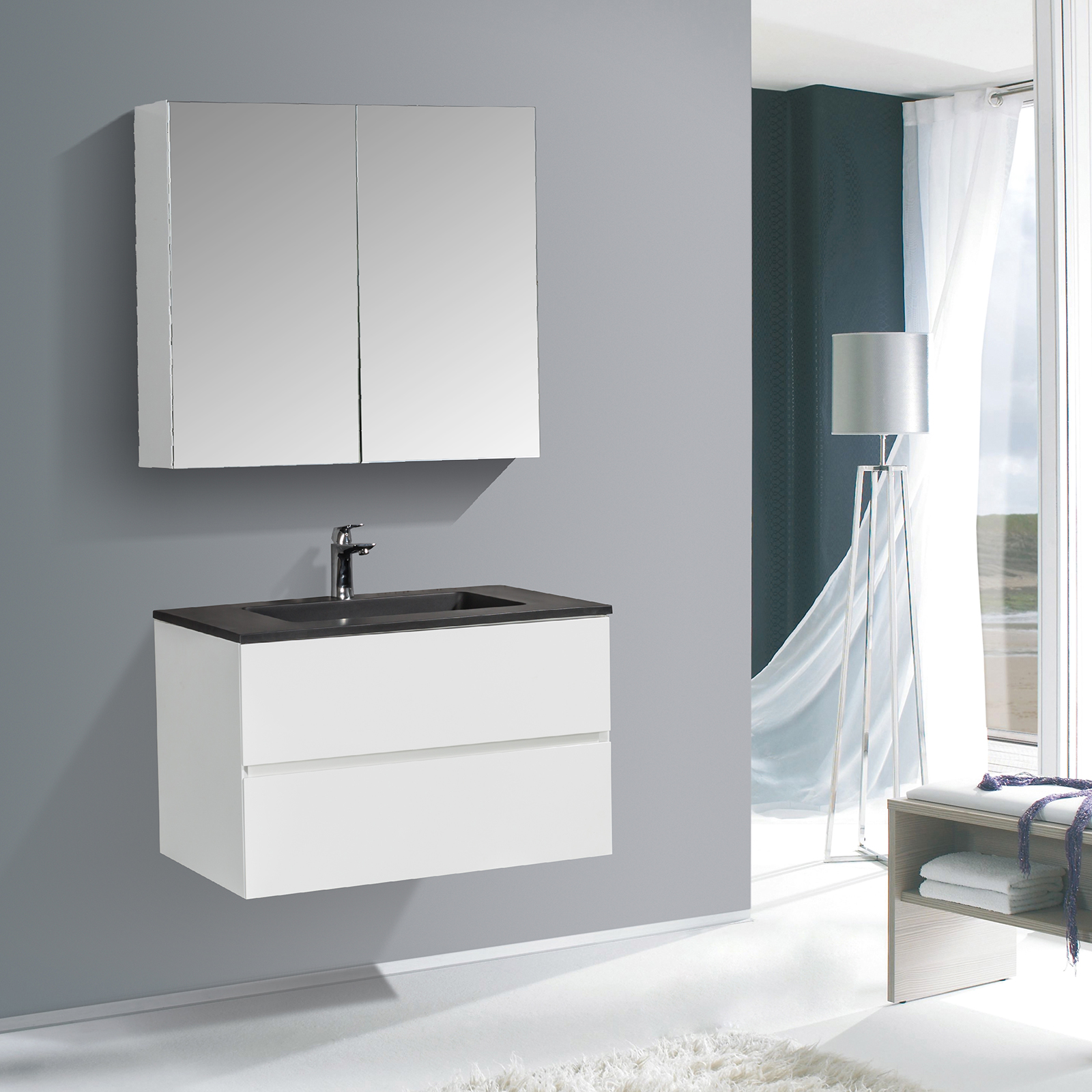 Bathroom furniture set EDGE 850 with washbasin - colour selectable