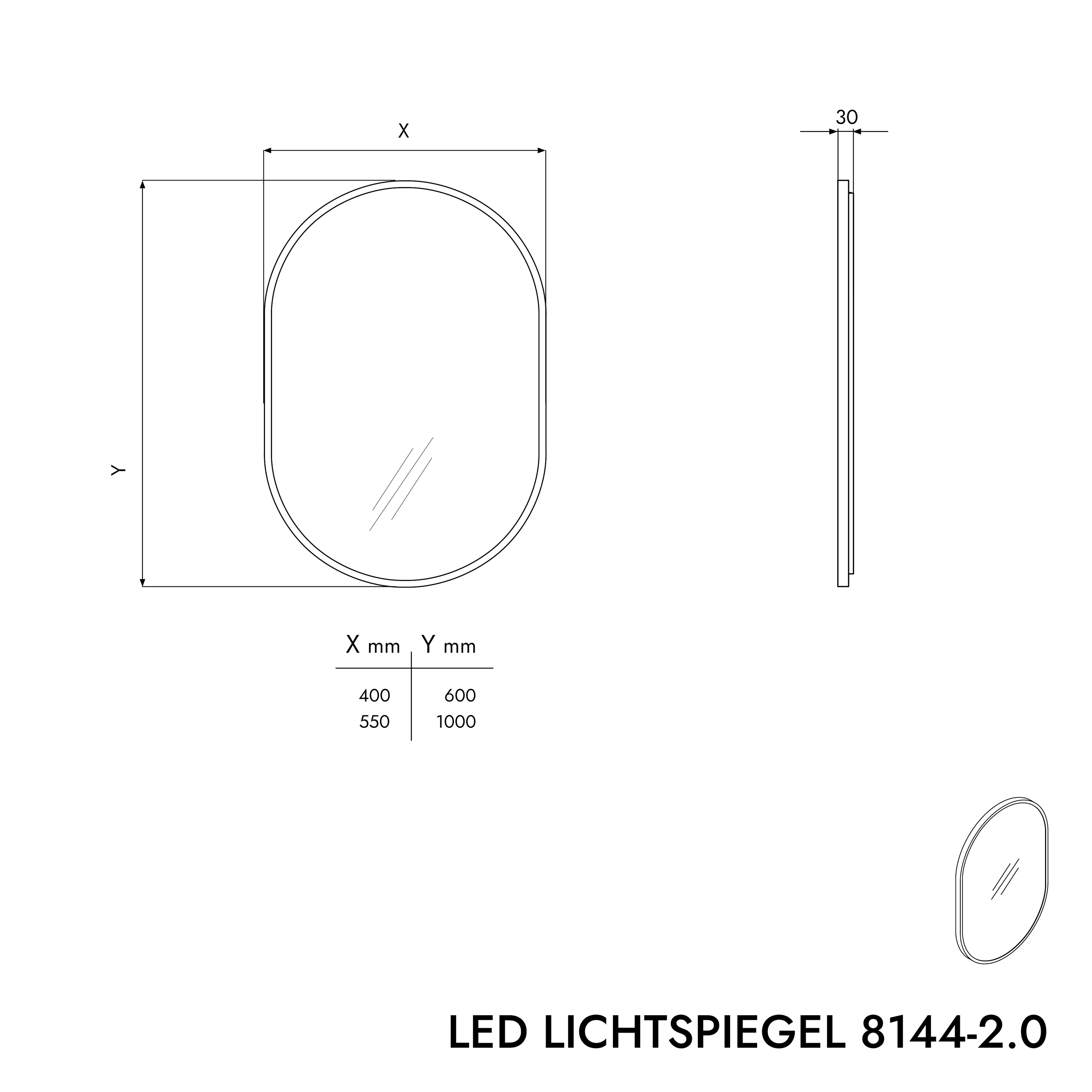 LED illuminated mirror 8144-2.0 Oval - Aluminum frame - Black matt - Vertical - Sandblasted - Anti-fog LED illuminated mirror 8144-2.0 Oval - Aluminum frame - Black matt - Vertical - Sandblasted - Anti-fog