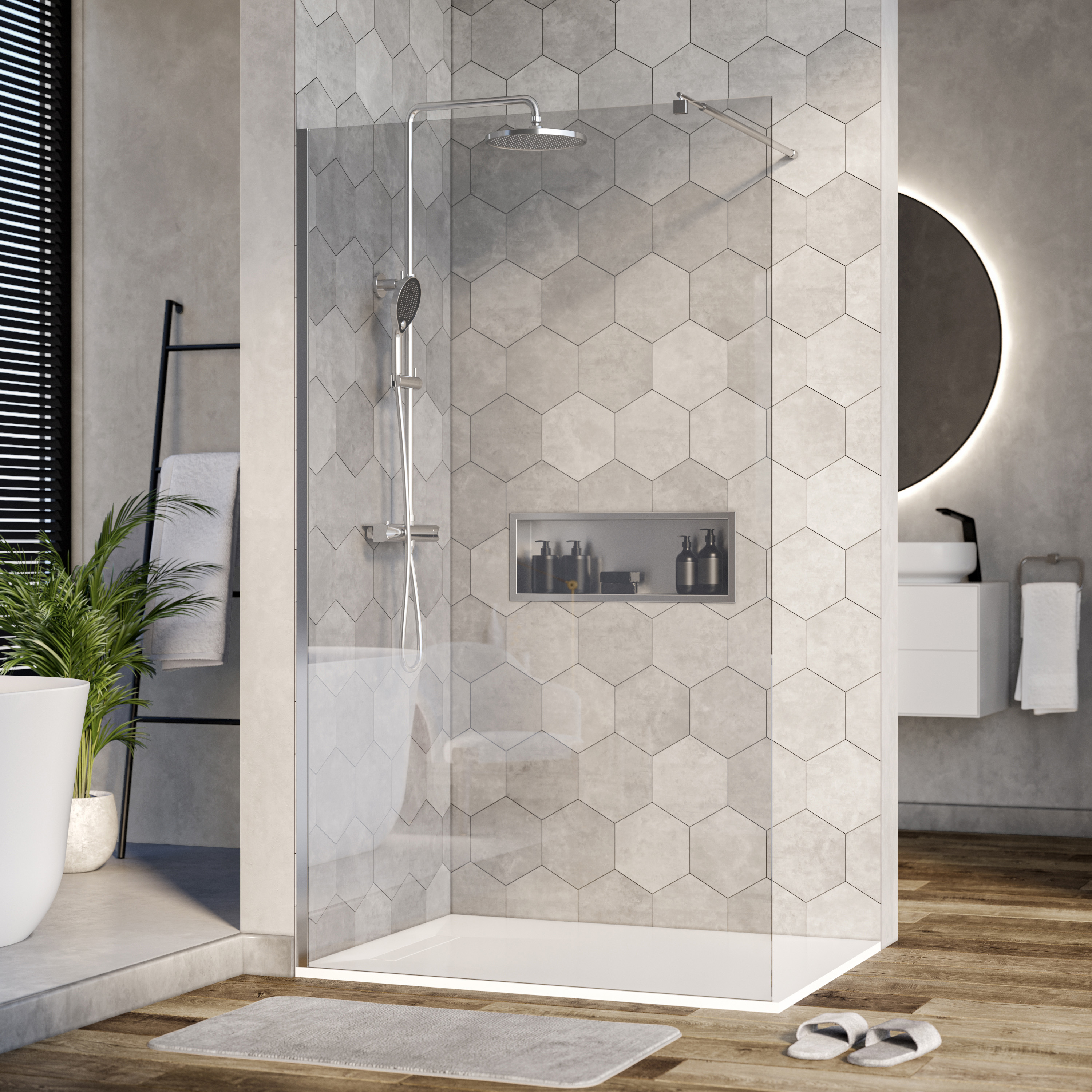 Walk-in shower enclosure EX101 - 10 mm NANO genuine glass - clear glass - width selectable