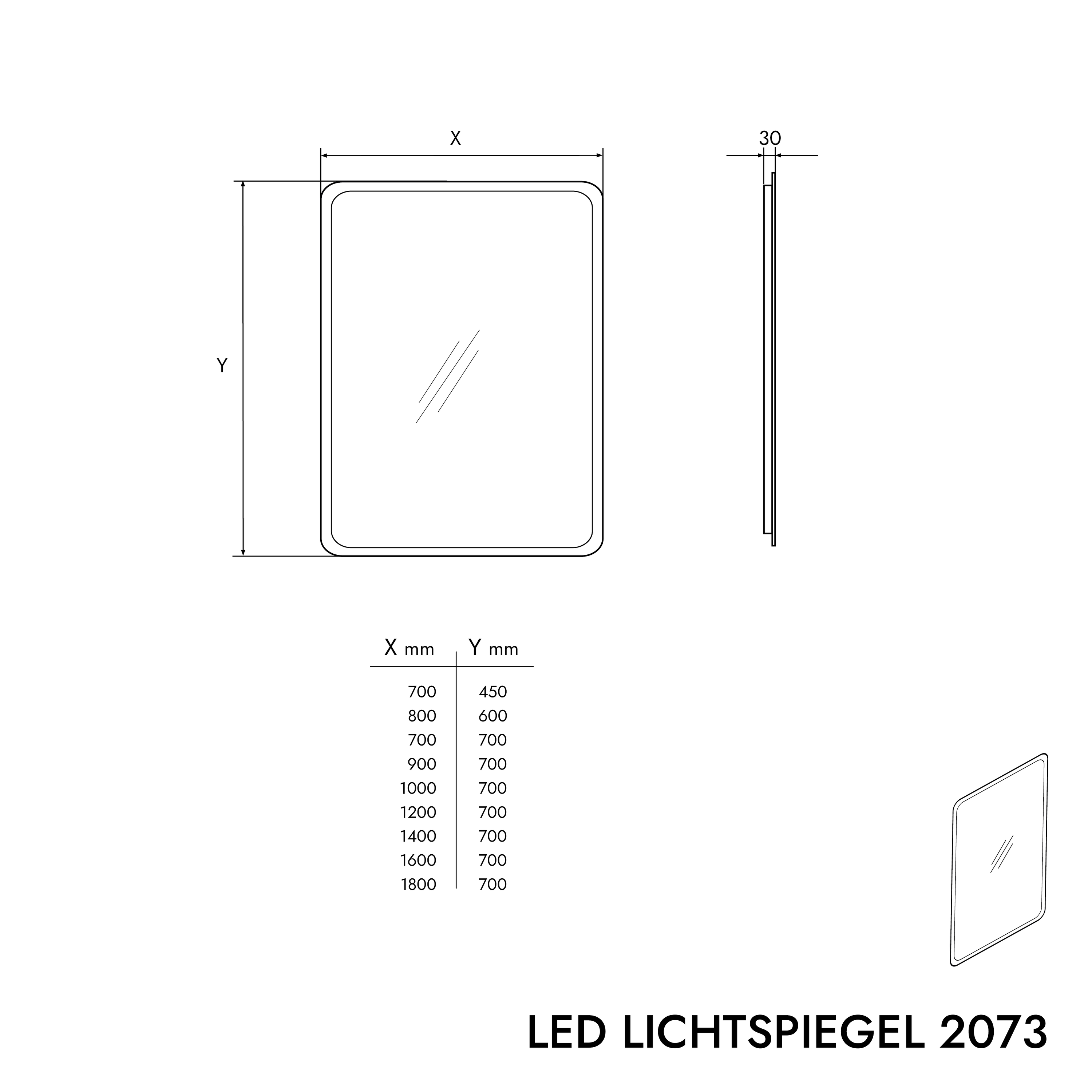 Espelho retrovisor 2073 iluminado por LEDs - largura seleccionável Espelho retrovisor 2073 iluminado por LEDs - largura seleccionável